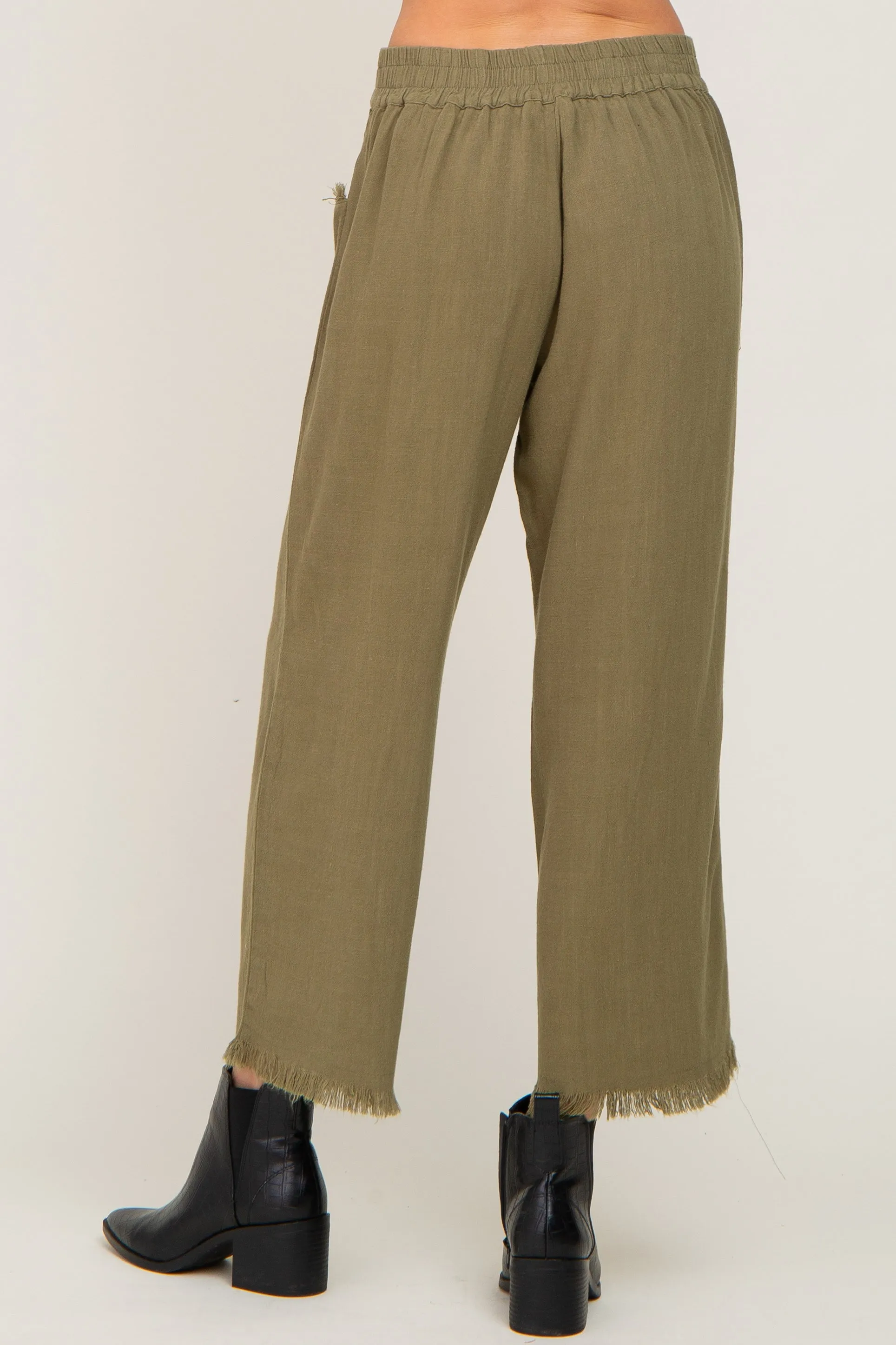 Olive Linen Frayed Hem Crop Pants sold by Pinkblush product image thumbnail 4