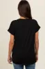 Black V-Neck Pocket Short Sleeve Maternity Shirt sold by Pinkblush
