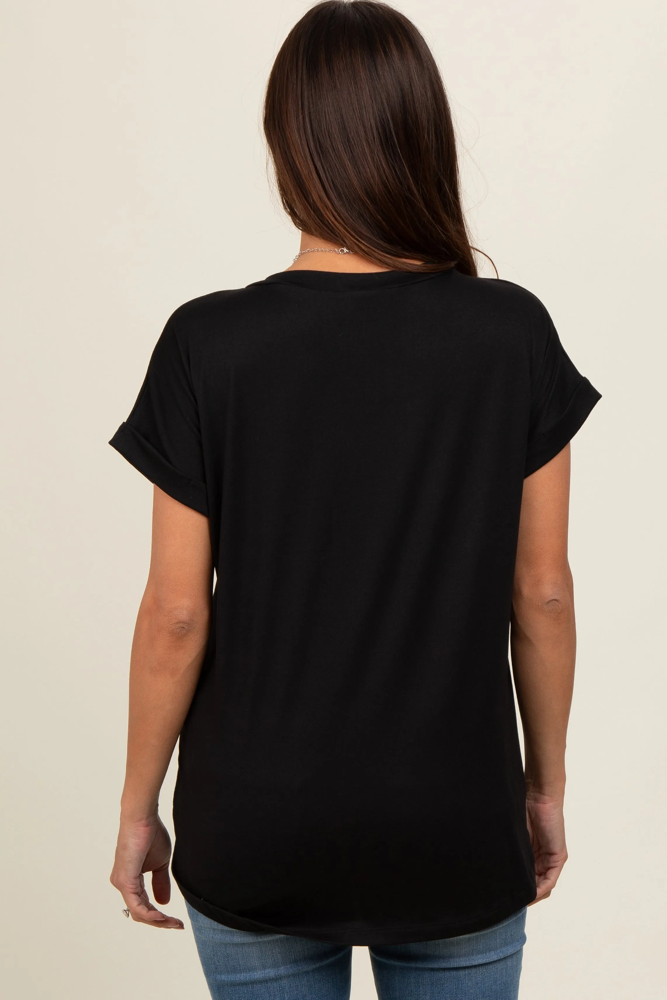 Black V-Neck Pocket Short Sleeve Maternity Shirt sold by Pinkblush product image thumbnail 4
