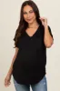 Black V-Neck Pocket Short Sleeve Maternity Shirt sold by Pinkblush