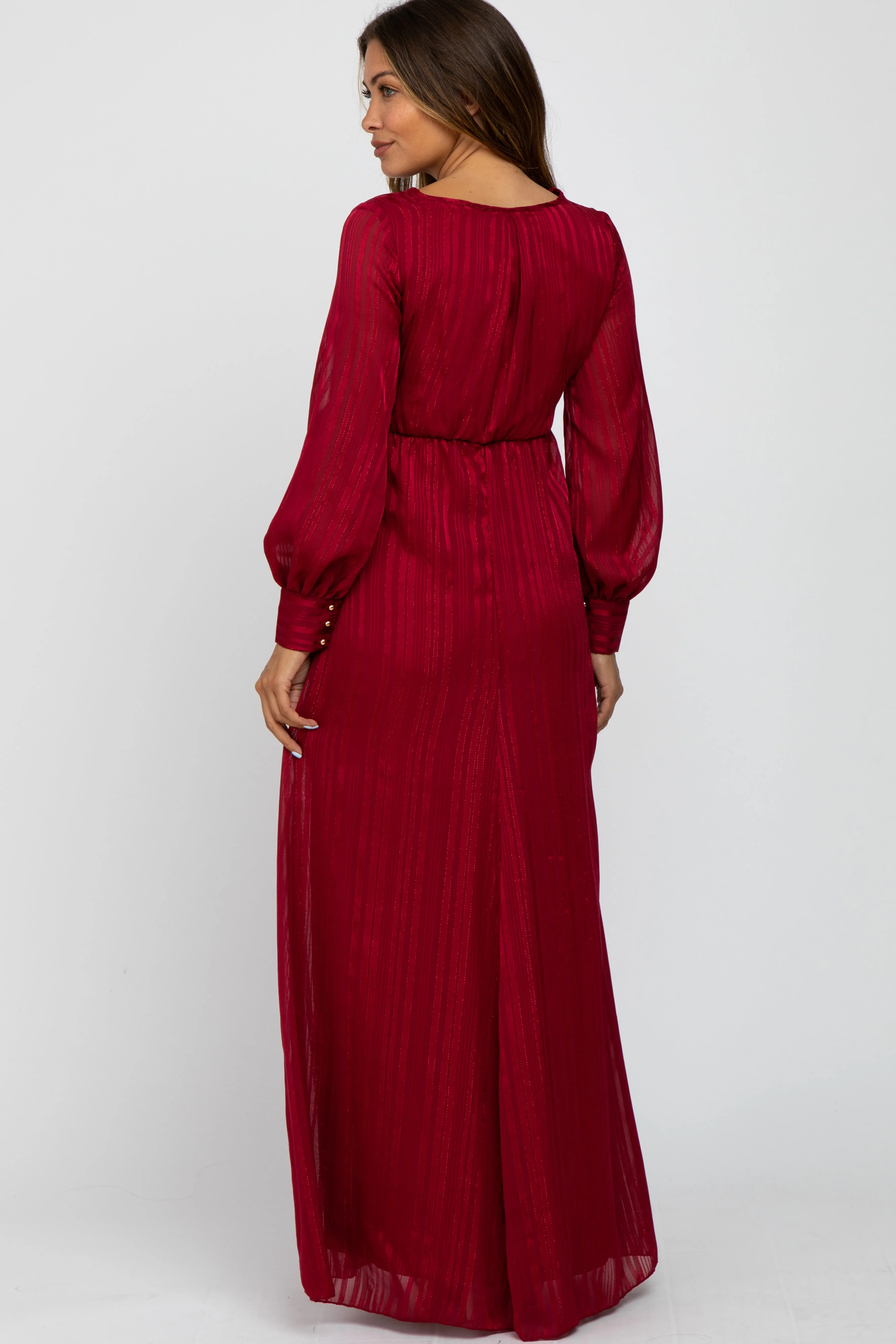 Burgundy Metallic Striped Chiffon Maternity Maxi Dress sold by Pinkblush product image thumbnail 3