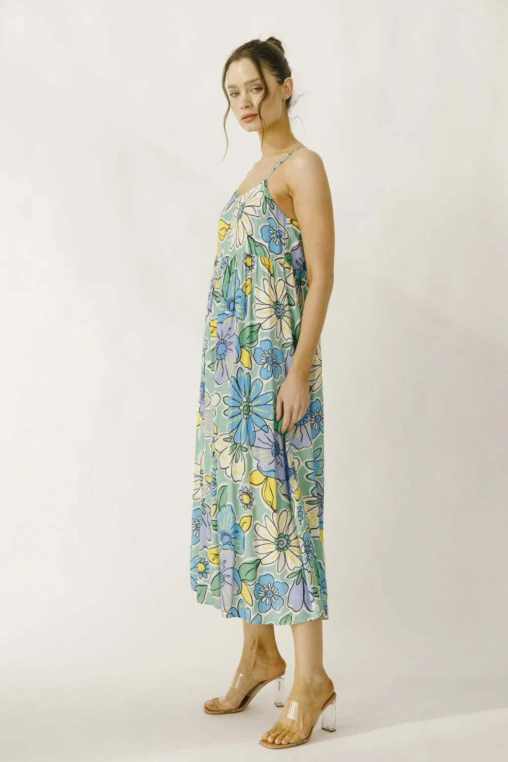 Green Floral Back Tie Midi Dress sold by Pinkblush product image thumbnail 3