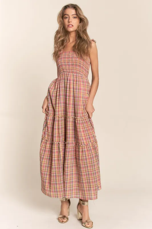 Multi-Color Plaid Sleeveless Ruffle Maxi Dress sold by Pinkblush