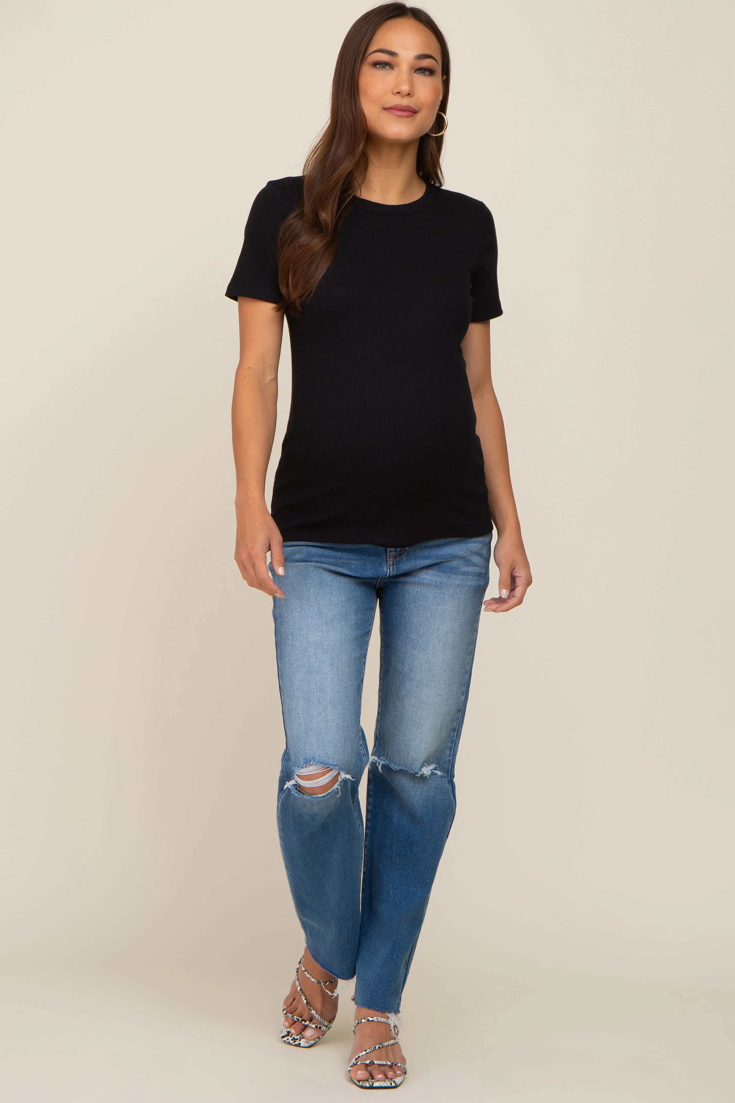 Black Ribbed Short Sleeve Maternity Top sold by Pinkblush product image thumbnail 4
