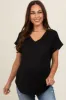 Black V-Neck Pocket Short Sleeve Maternity Shirt sold by Pinkblush