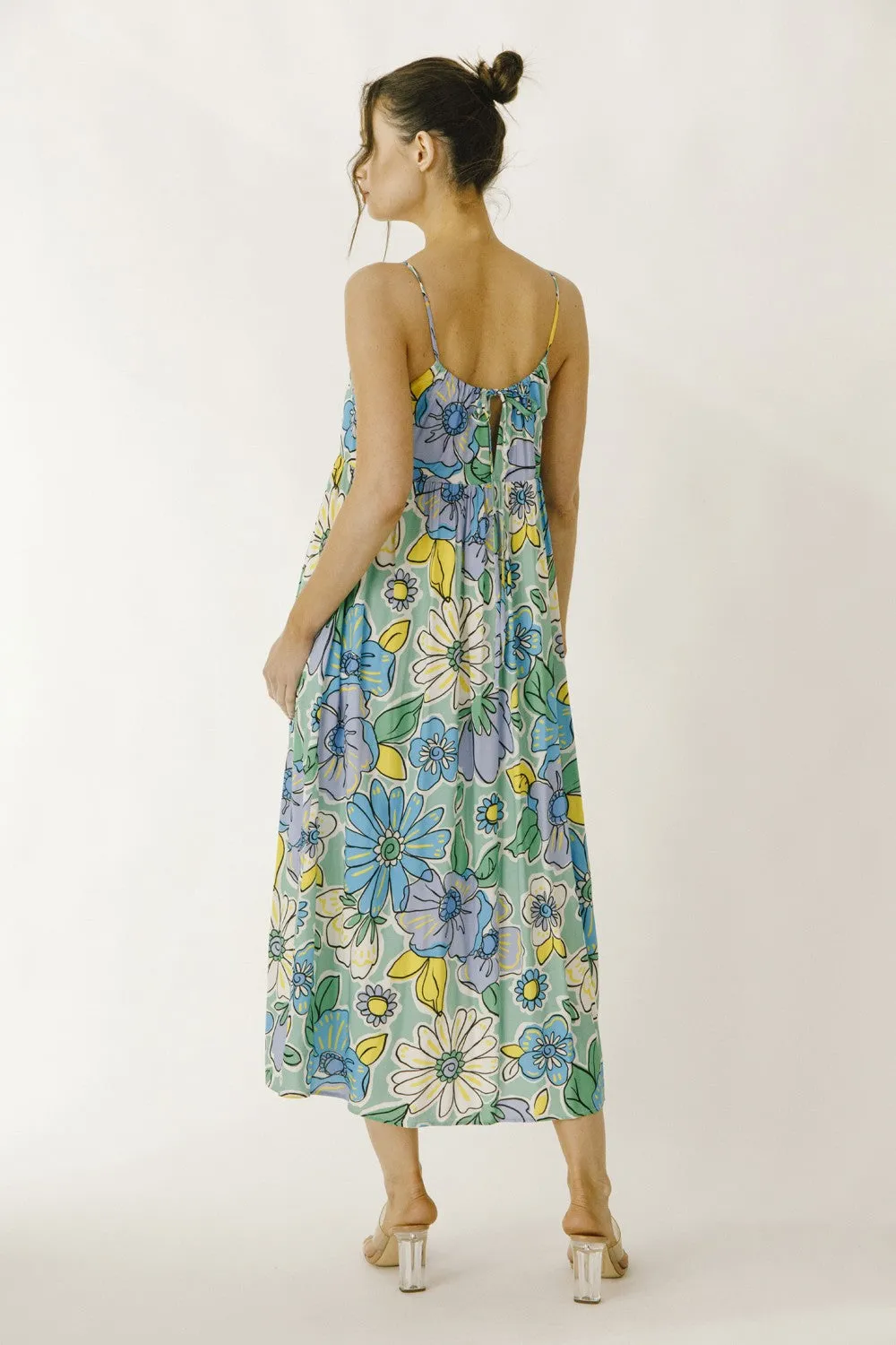 Green Floral Back Tie Midi Dress sold by Pinkblush product image thumbnail 4