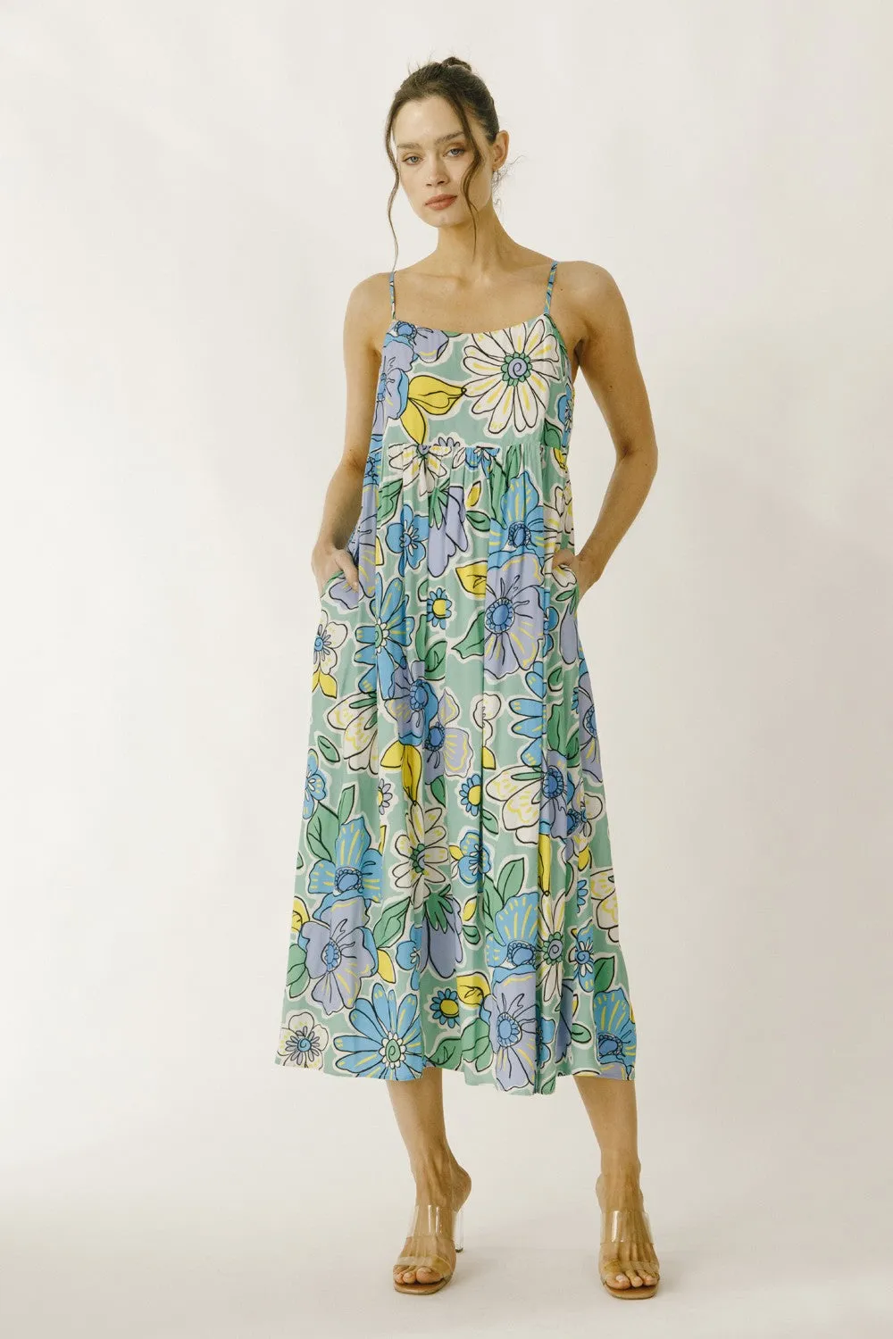 Green Floral Back Tie Midi Dress sold by Pinkblush product image thumbnail 2