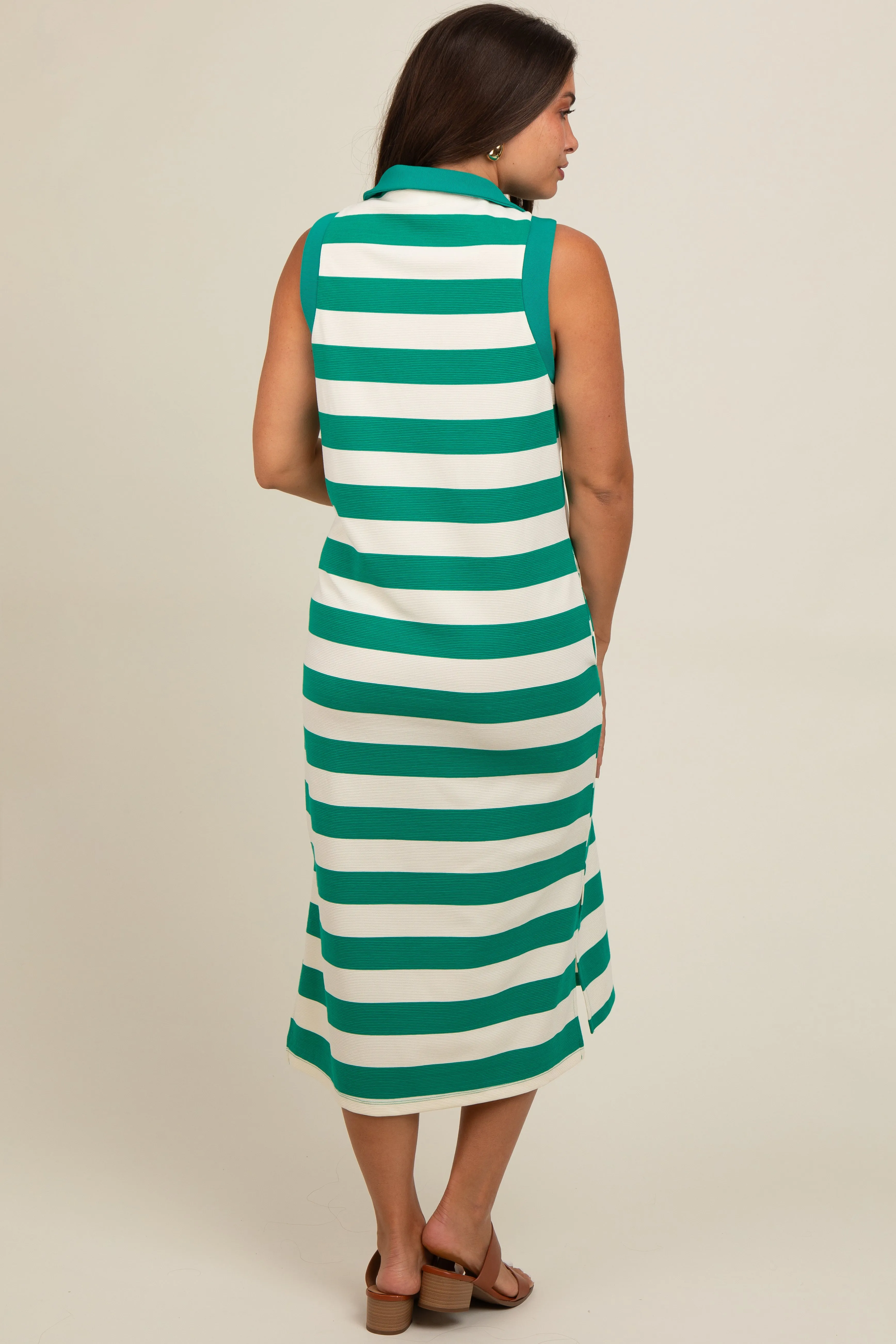 Green Striped Polo Maternity Midi Dress sold by Pinkblush product image thumbnail 3