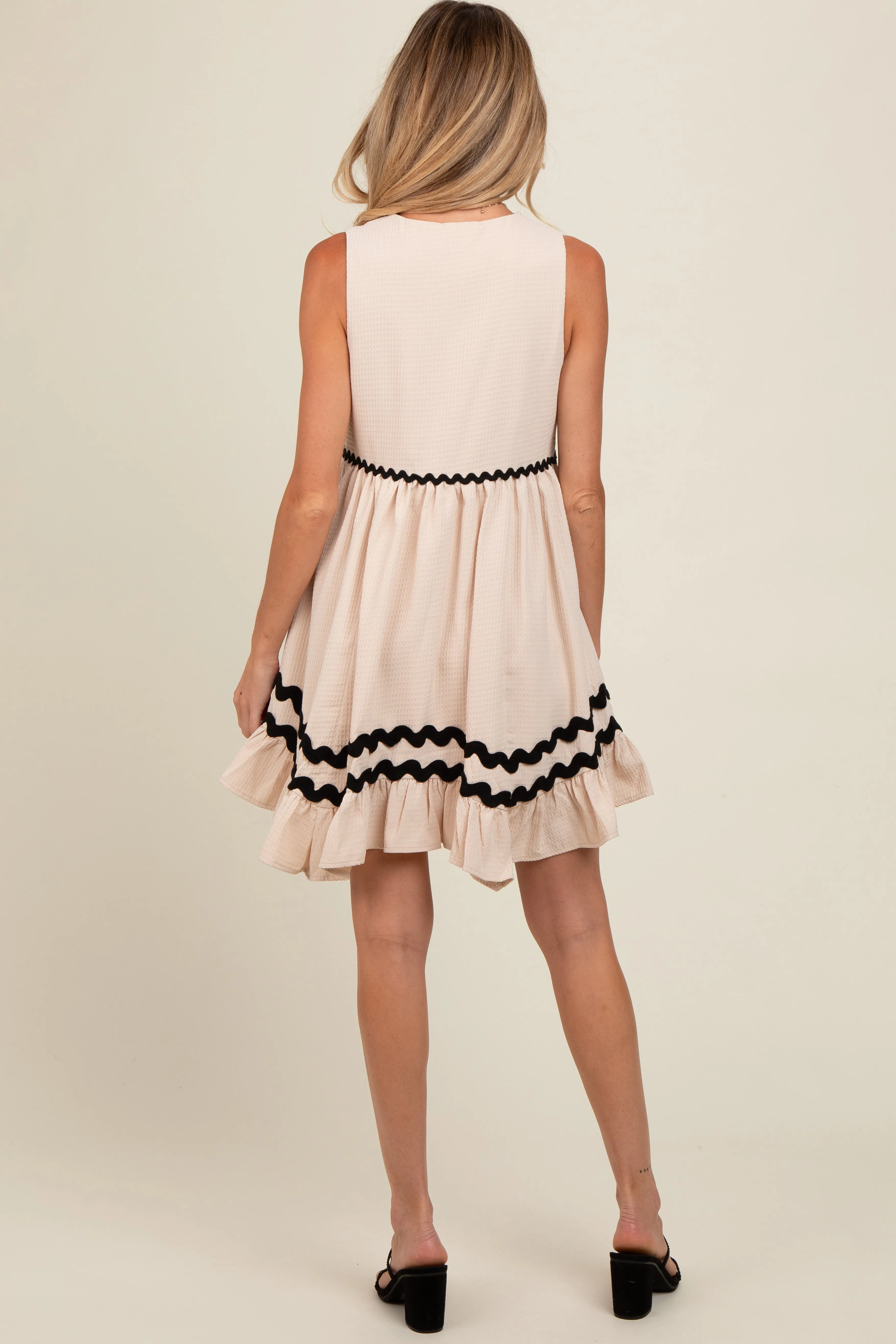 Cream Contrast Wavy Trim Maternity Mini Dress sold by Pinkblush product image thumbnail 3