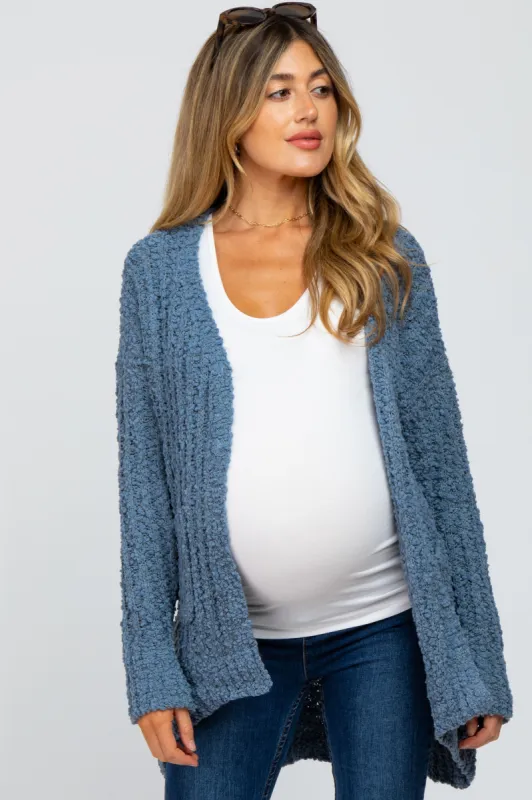 Blue Popcorn Knit Hi-Low Maternity Cardigan sold by Pinkblush