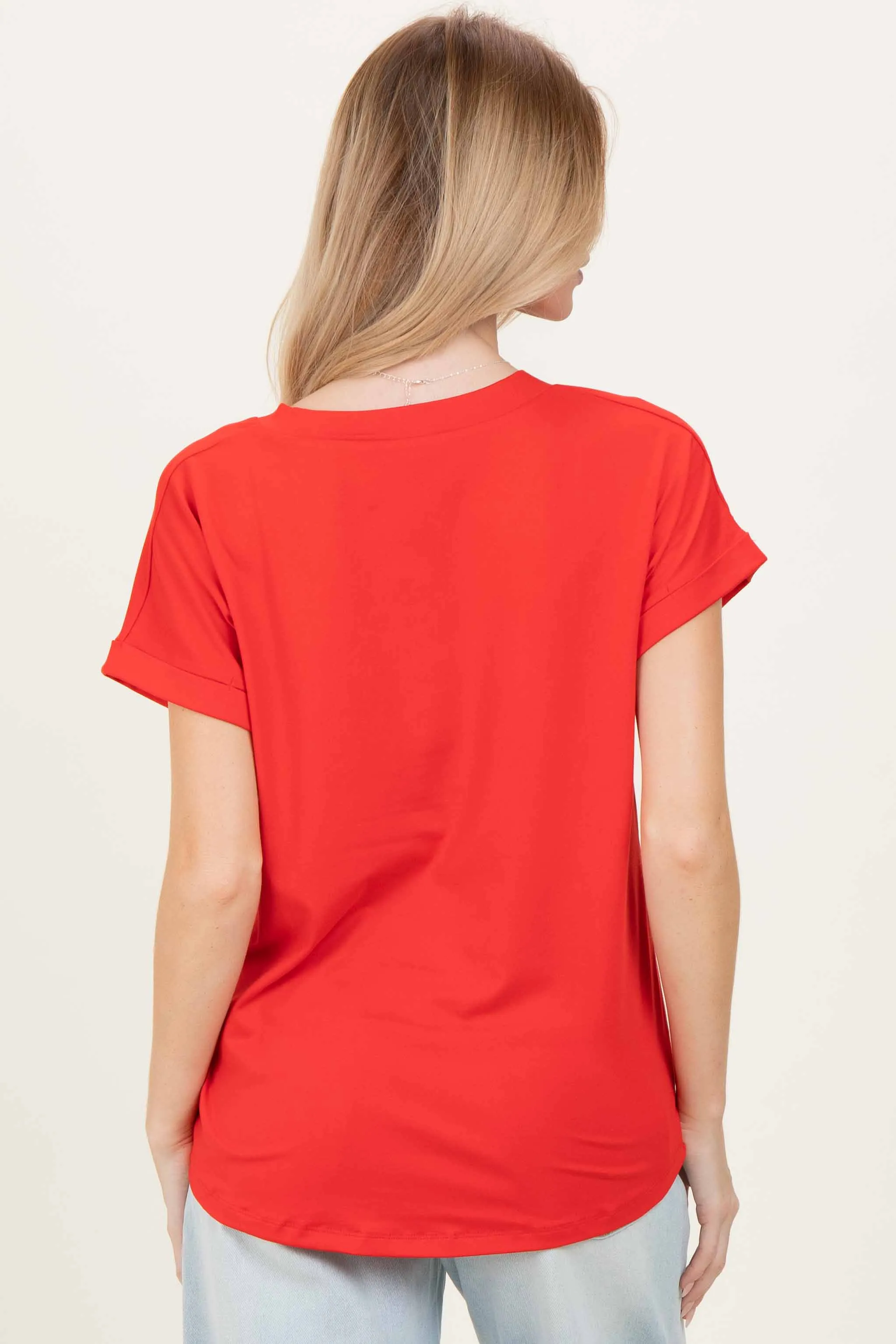 Red V-Neck Pocket Short Sleeve Shirt sold by Pinkblush product image thumbnail 4