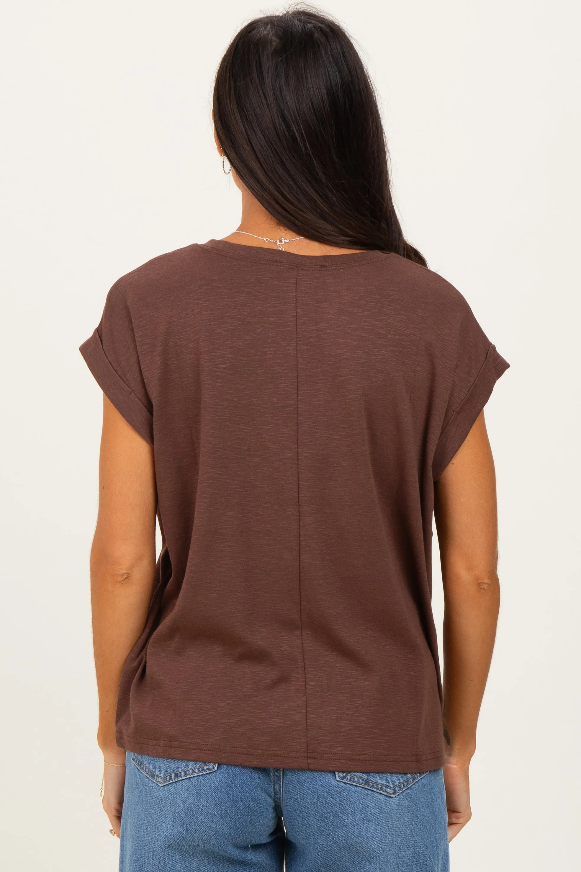 Brown Rolled Short Sleeve Tee sold by Pinkblush product image thumbnail 4
