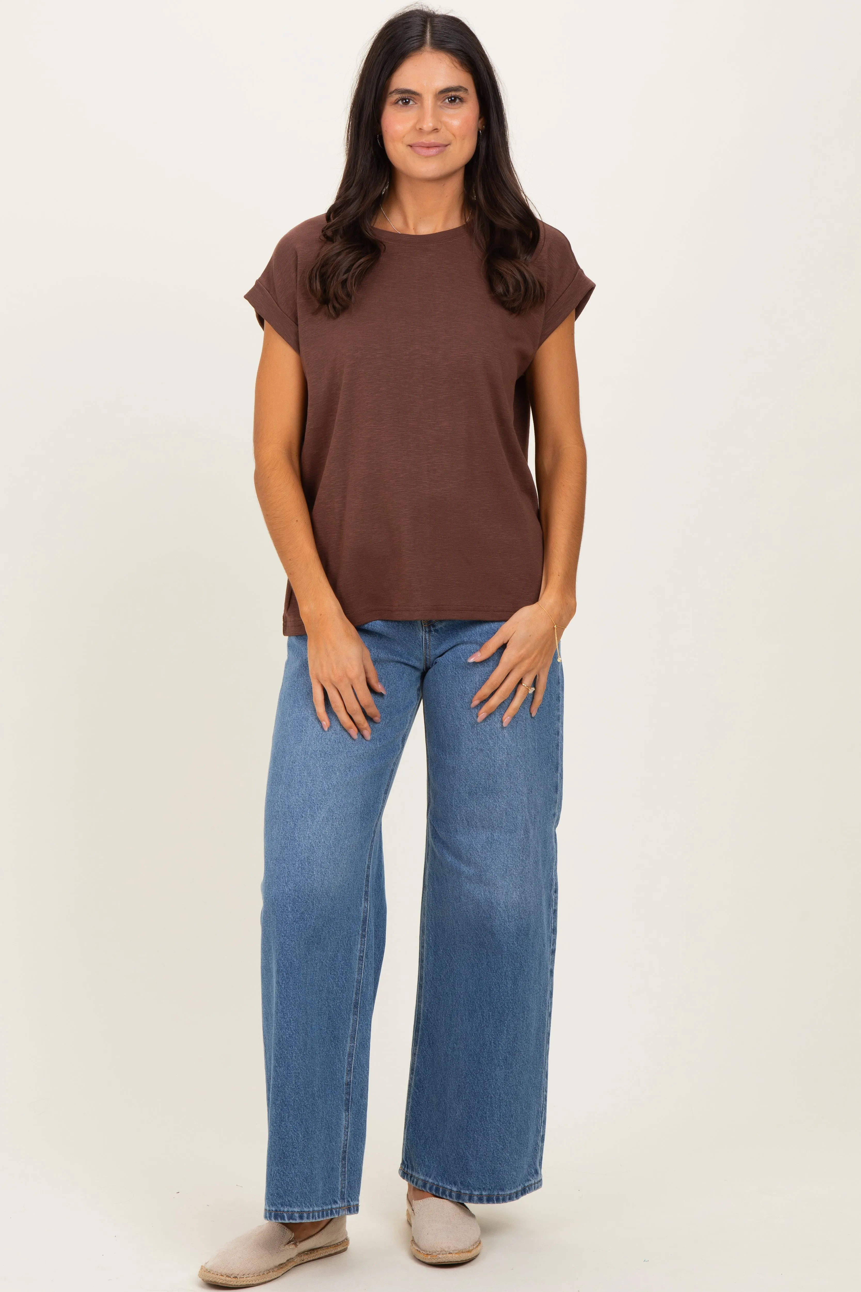 Brown Rolled Short Sleeve Tee sold by Pinkblush product image thumbnail 2