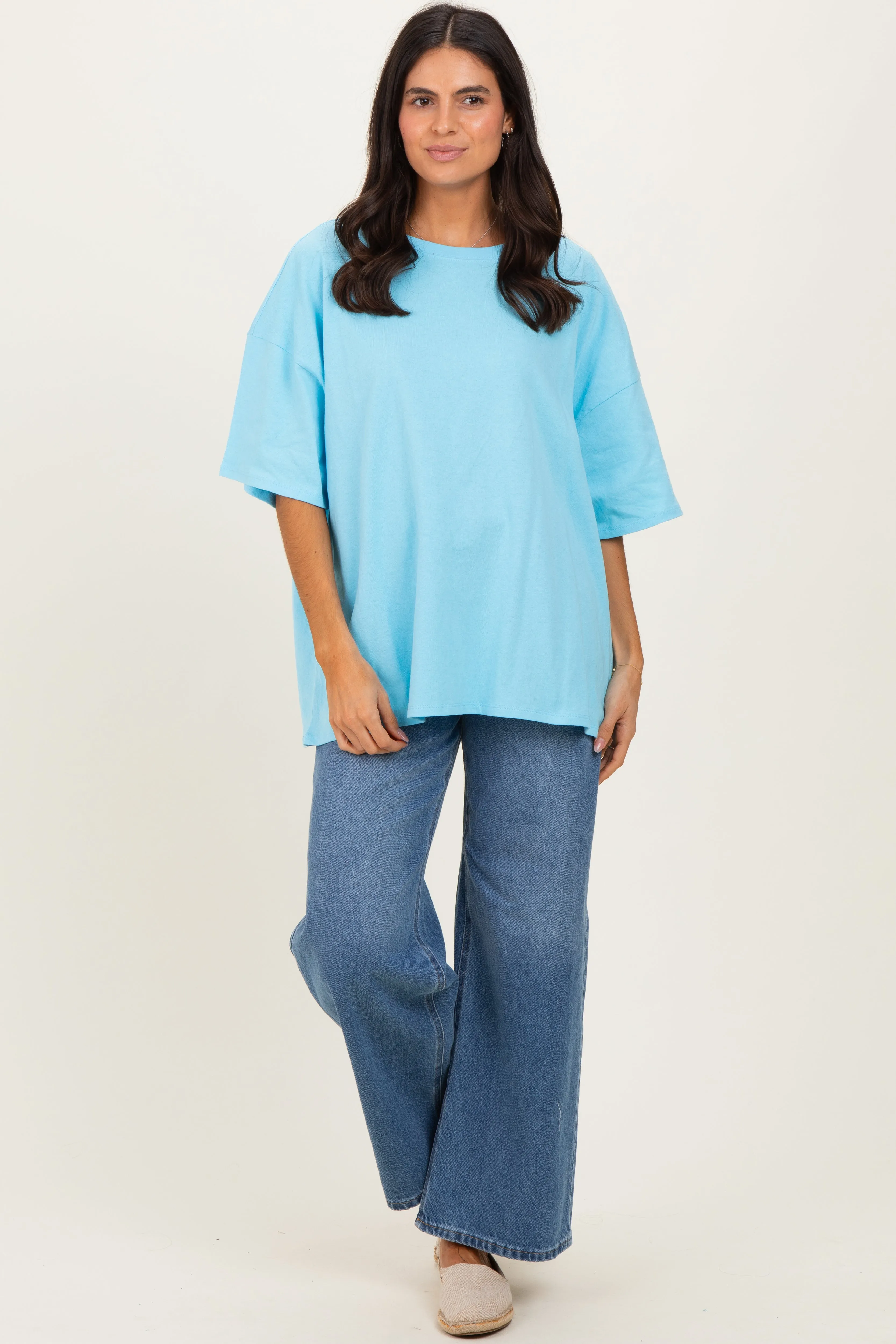 Sky Blue Cotton Oversized Tee sold by Pinkblush product image thumbnail 2