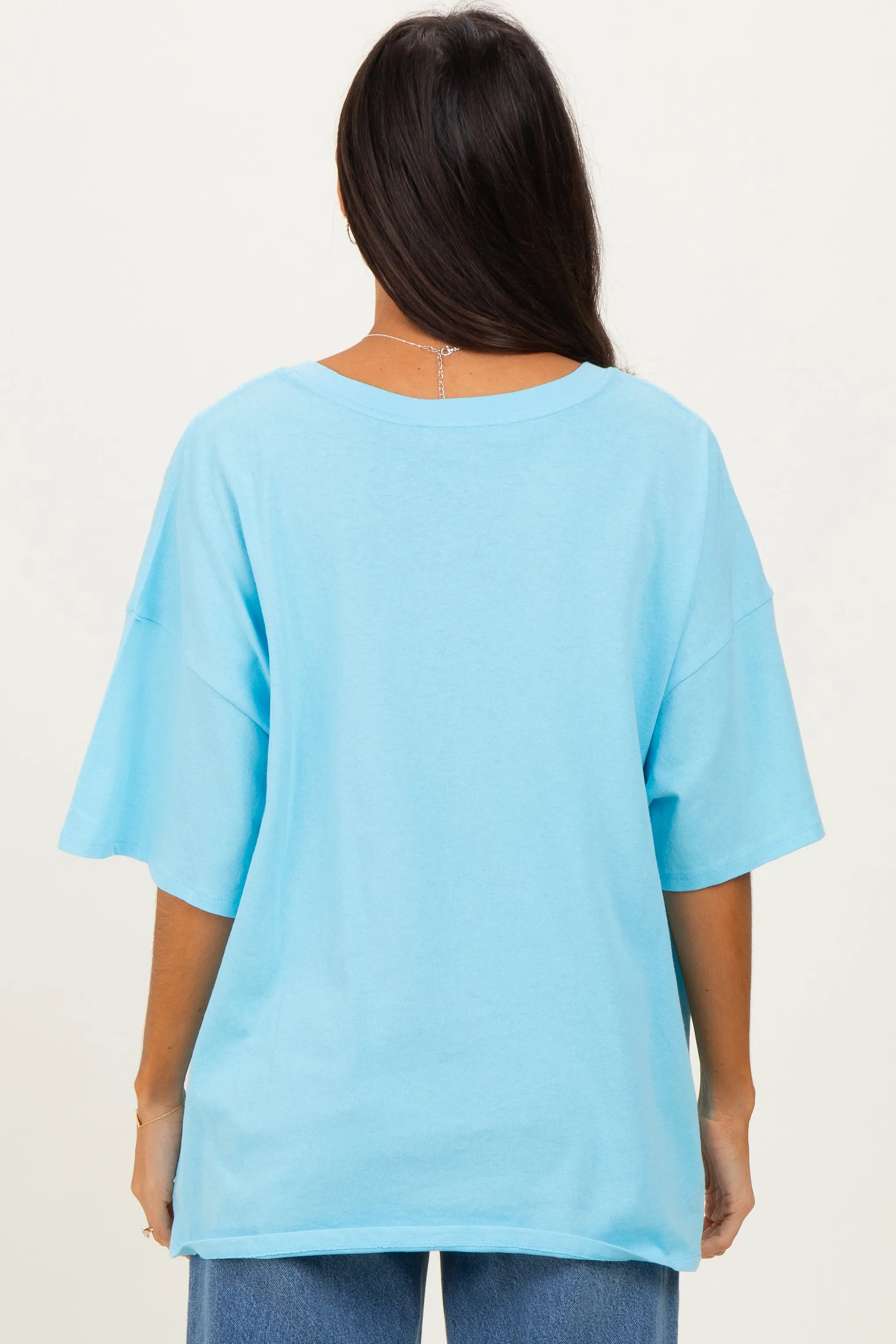 Sky Blue Cotton Oversized Tee sold by Pinkblush product image thumbnail 4
