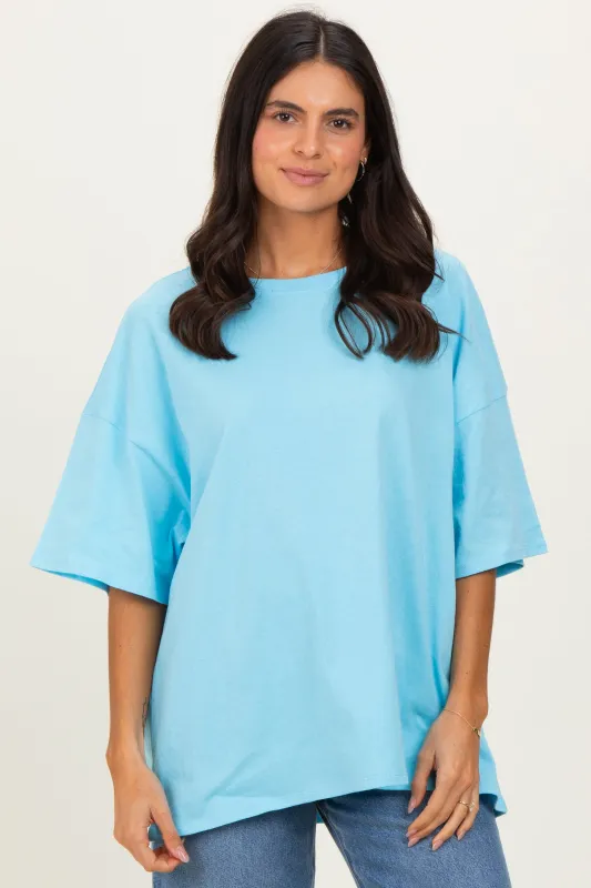 Sky Blue Cotton Oversized Tee sold by Pinkblush