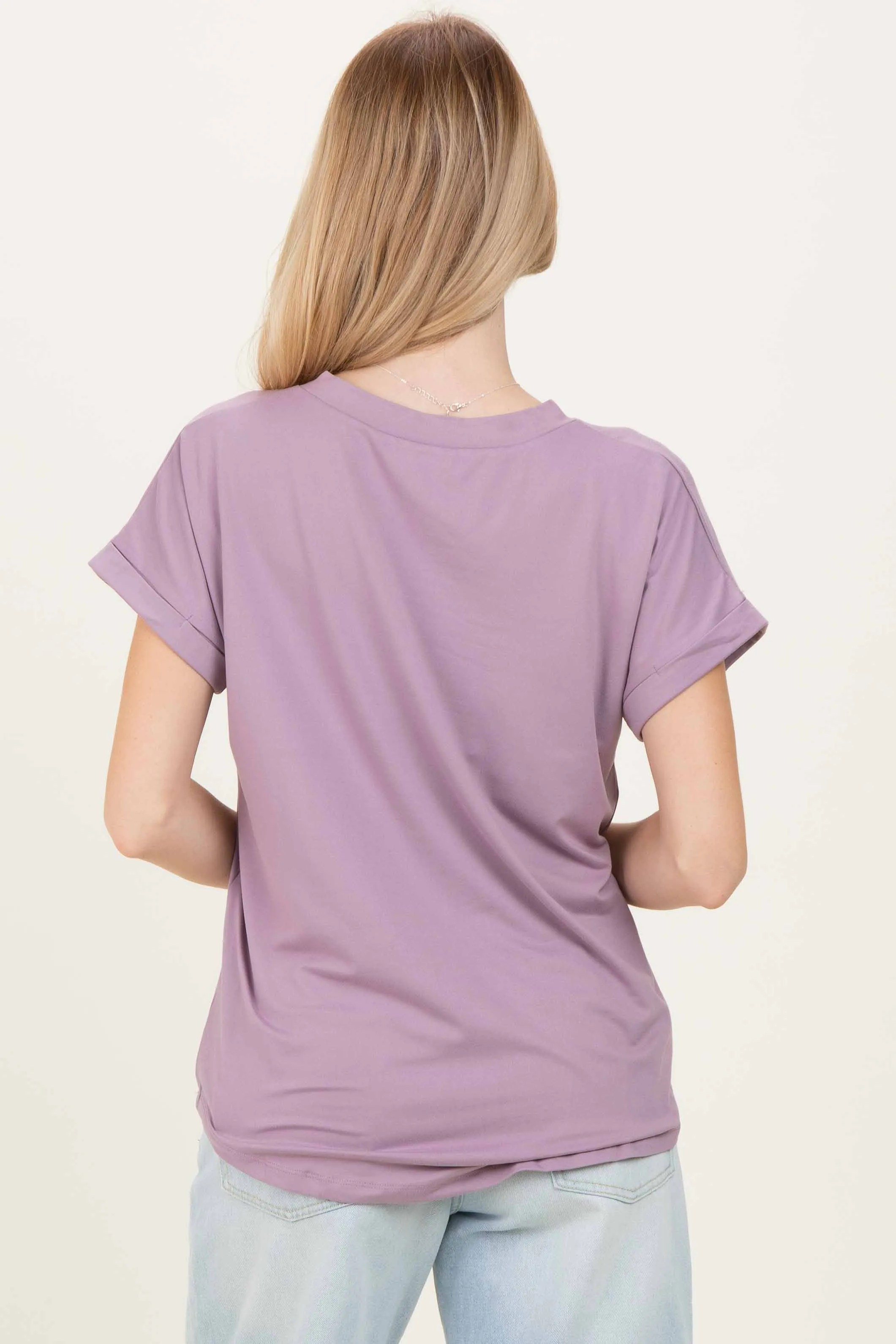 Lavender V-Neck Pocket Short Sleeve Shirt sold by Pinkblush product image thumbnail 4