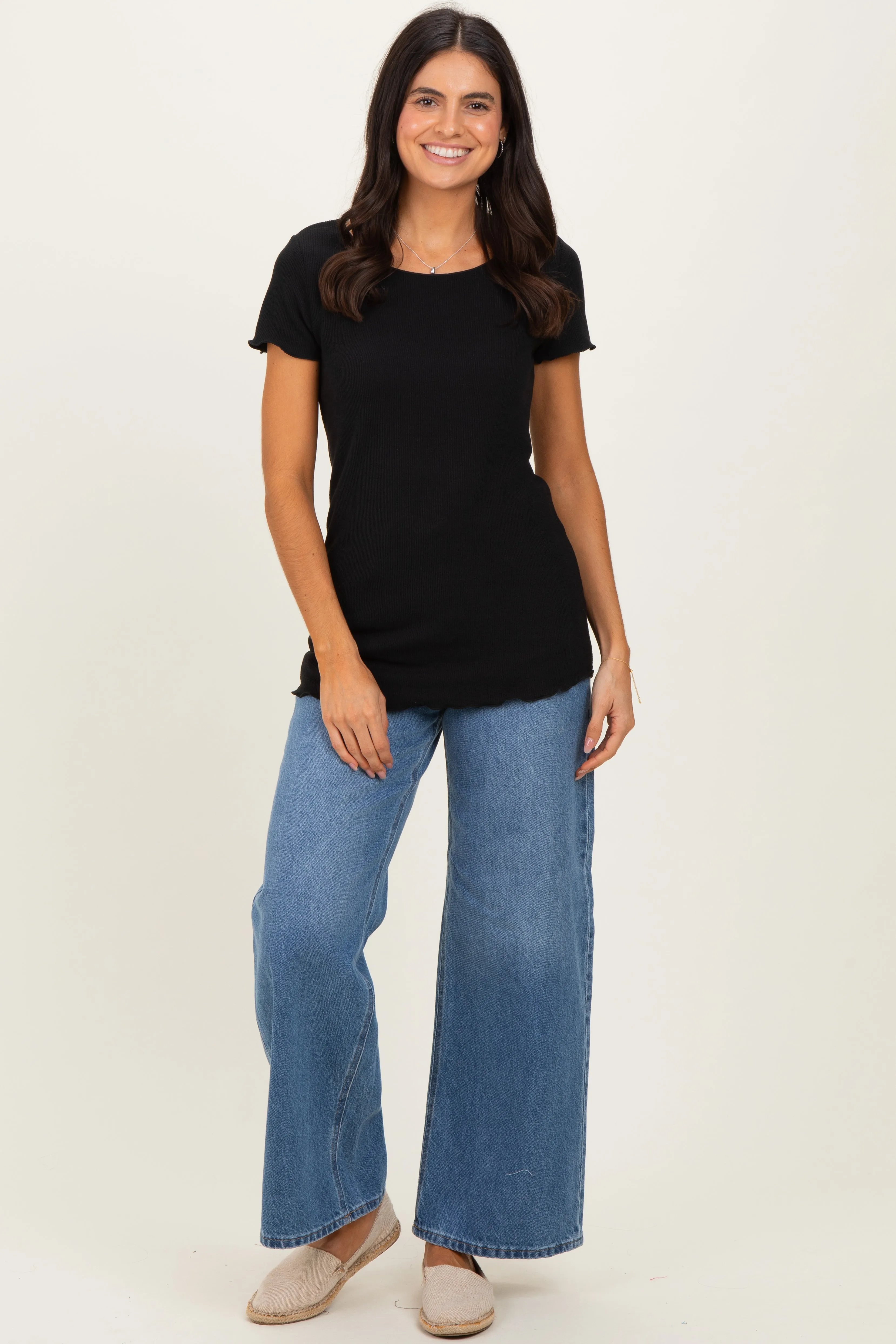 Black Ruffle Edge Short Sleeve Top sold by Pinkblush product image thumbnail 2