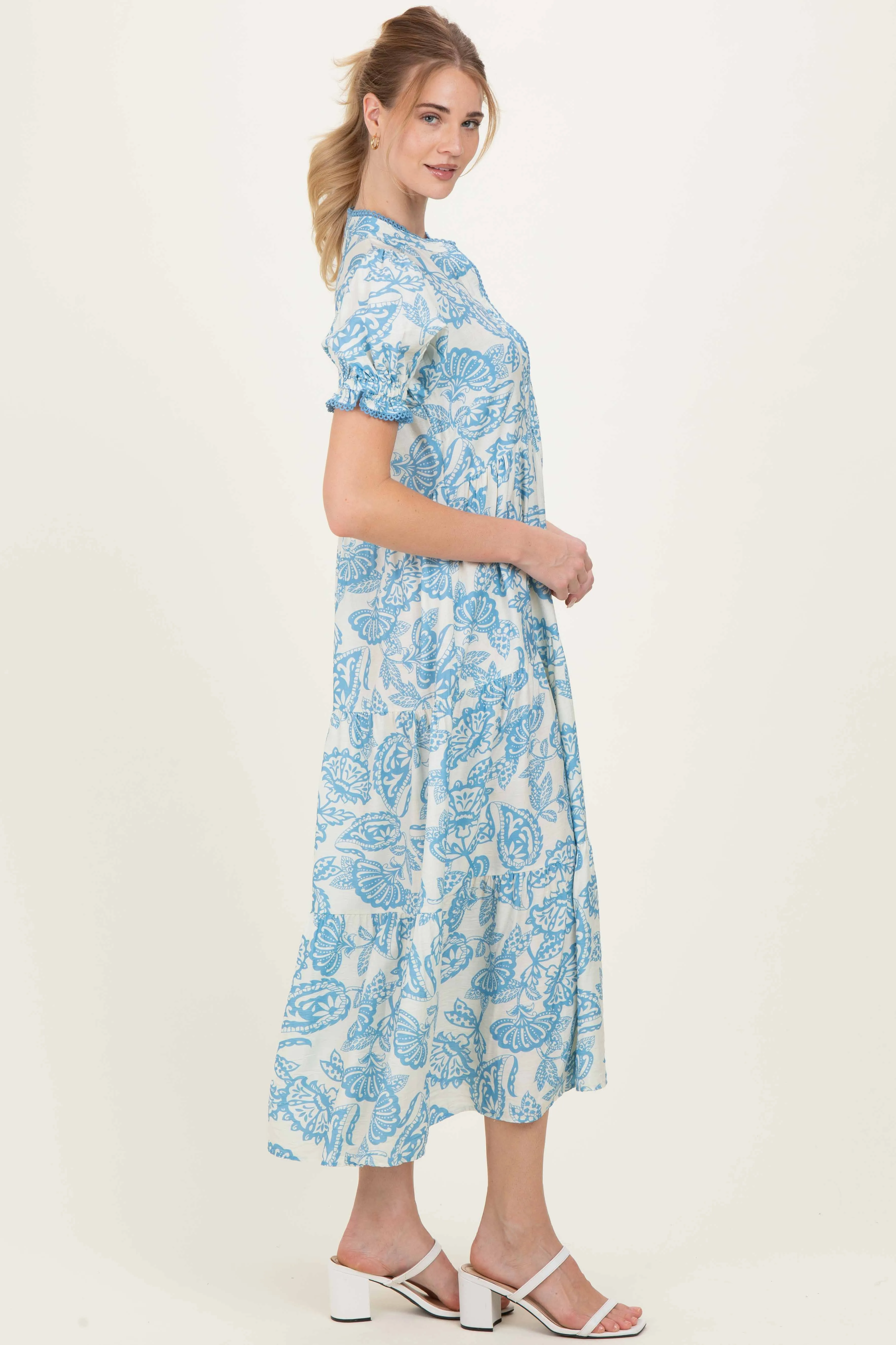 Light Blue Paisley Print Tiered Midi Dress sold by Pinkblush product image thumbnail 2