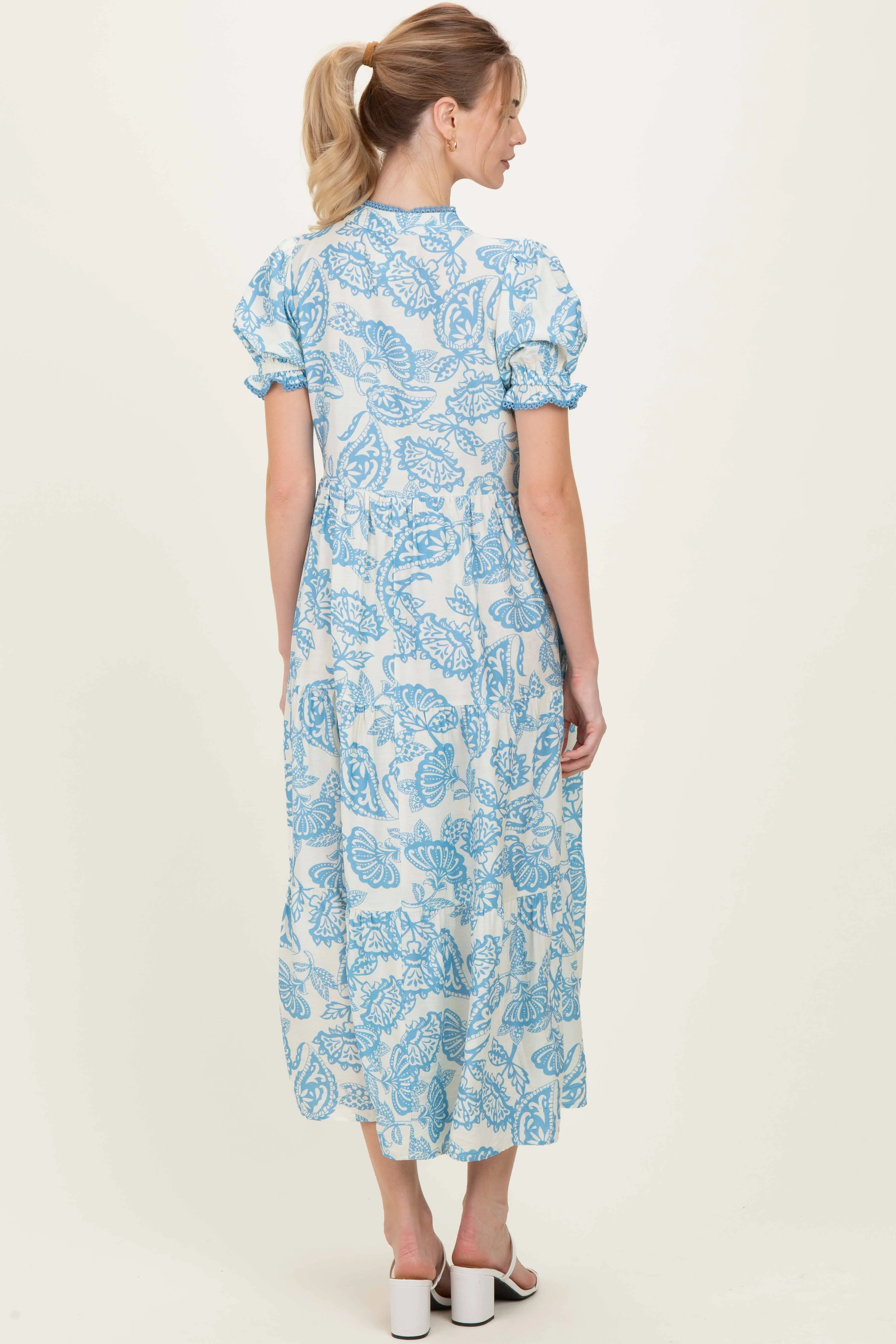 Light Blue Paisley Print Tiered Midi Dress sold by Pinkblush product image thumbnail 3