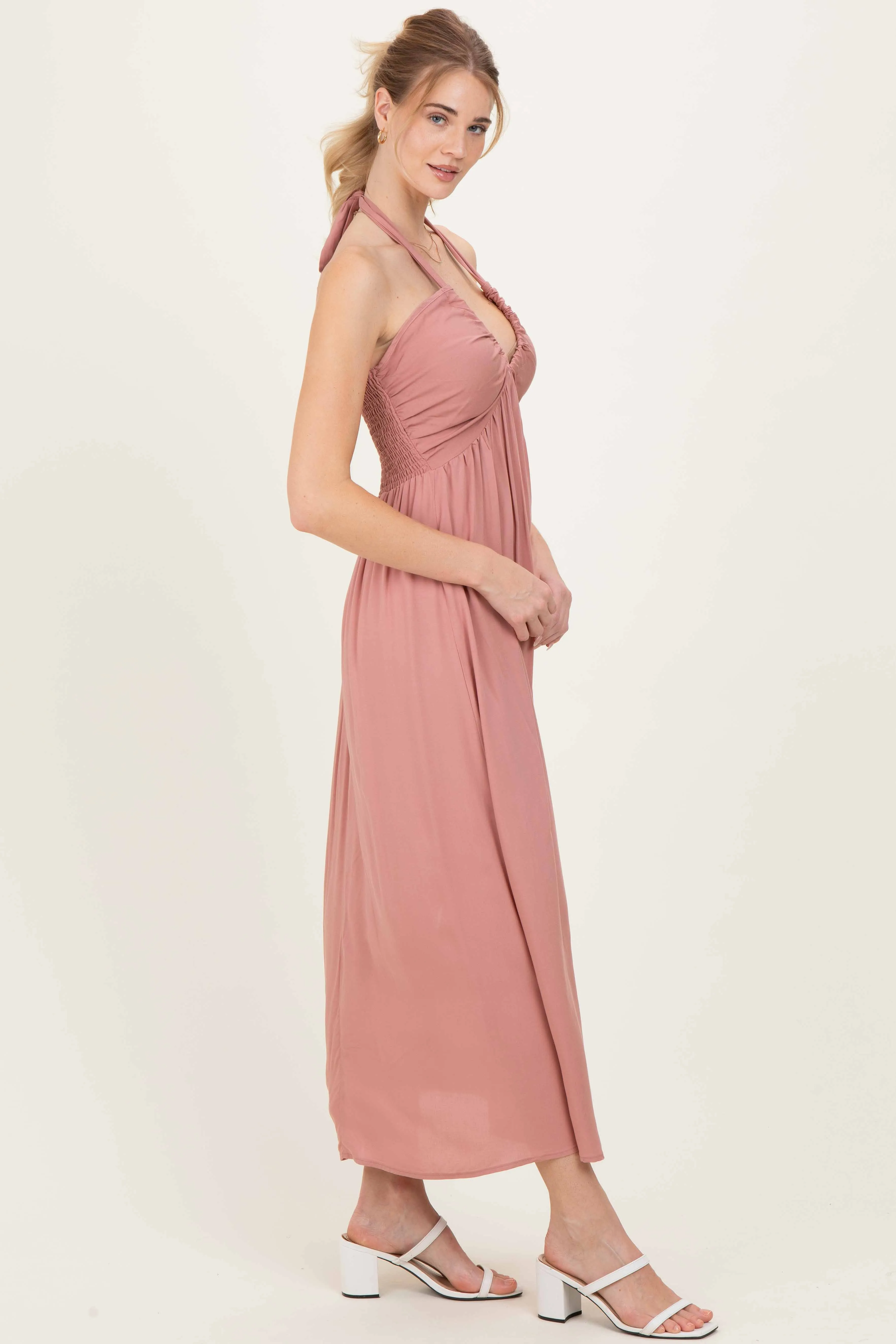 Mauve Halter Neck Side Slit Midi Dress sold by Pinkblush product image thumbnail 2