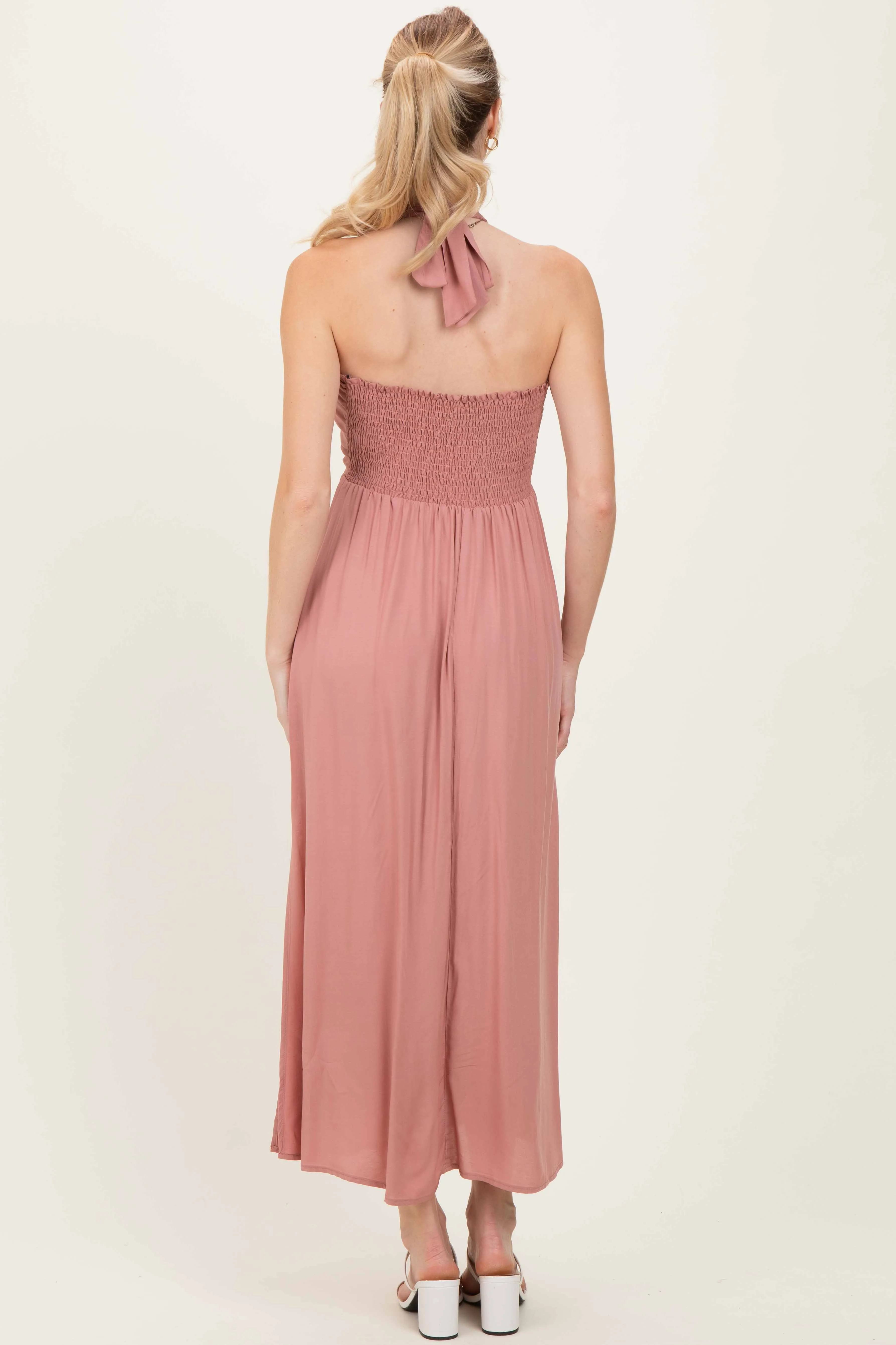 Mauve Halter Neck Side Slit Midi Dress sold by Pinkblush product image thumbnail 3