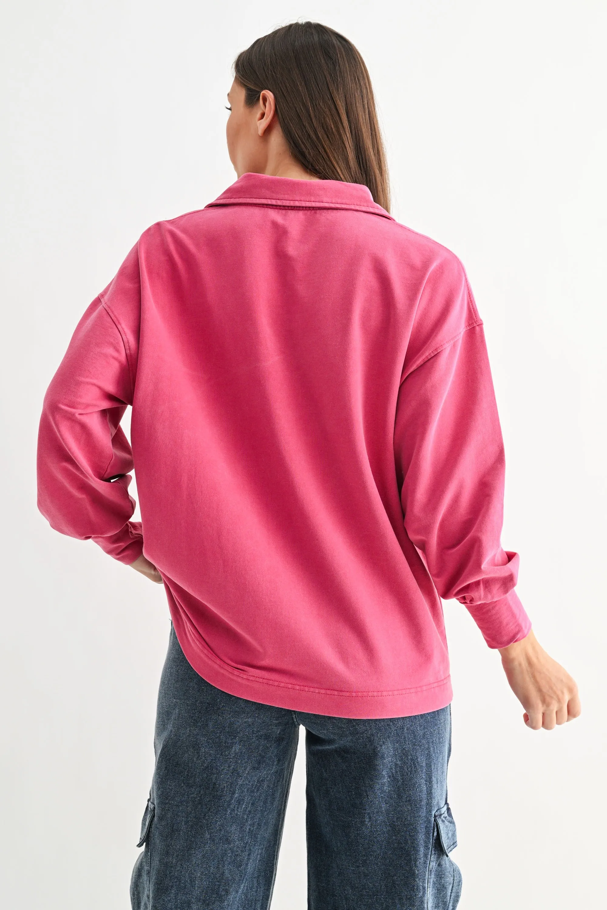 Magenta Sunfade Cotton Collared Long Sleeve Top sold by Pinkblush product image thumbnail 3