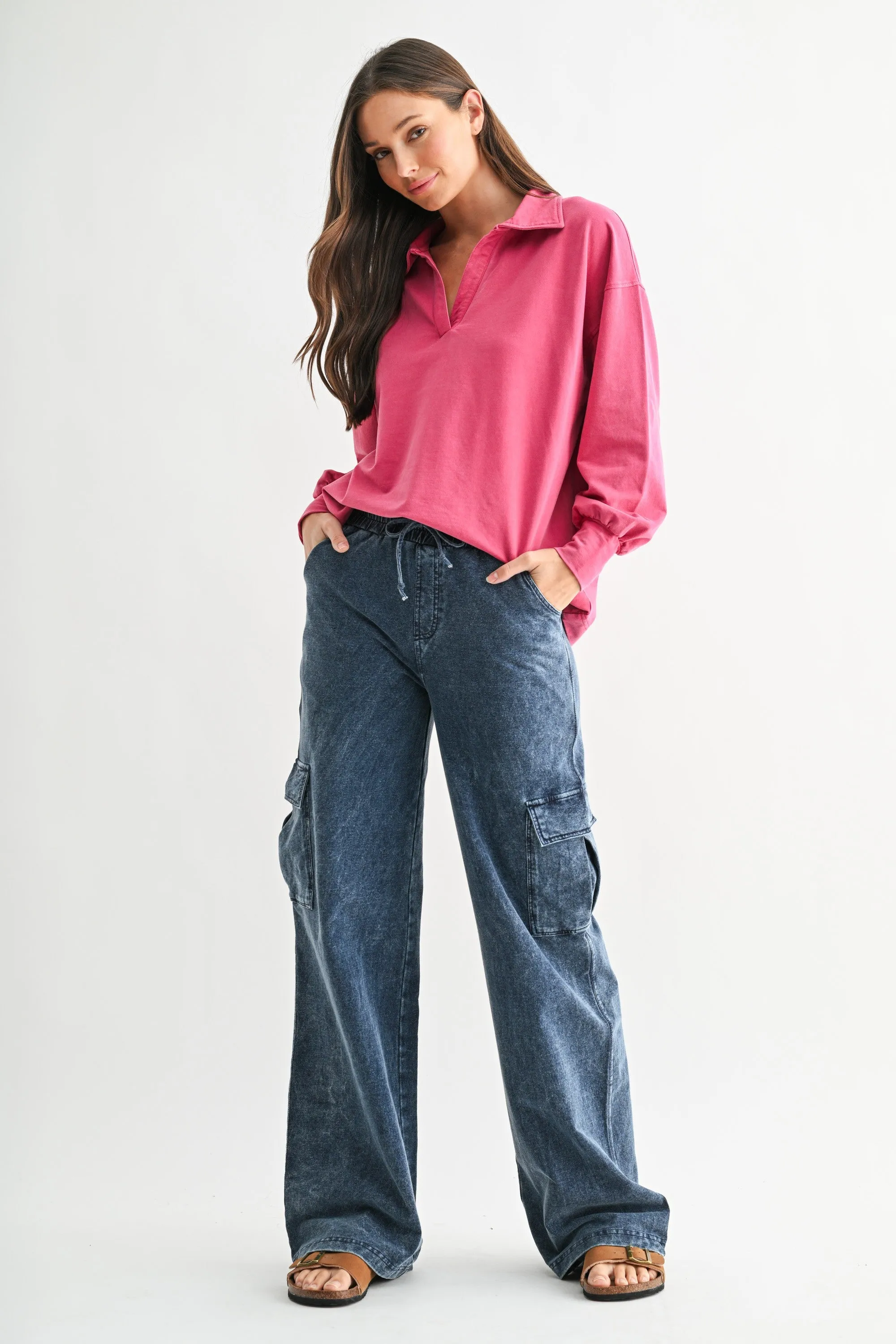 Magenta Sunfade Cotton Collared Long Sleeve Top sold by Pinkblush product image thumbnail 4