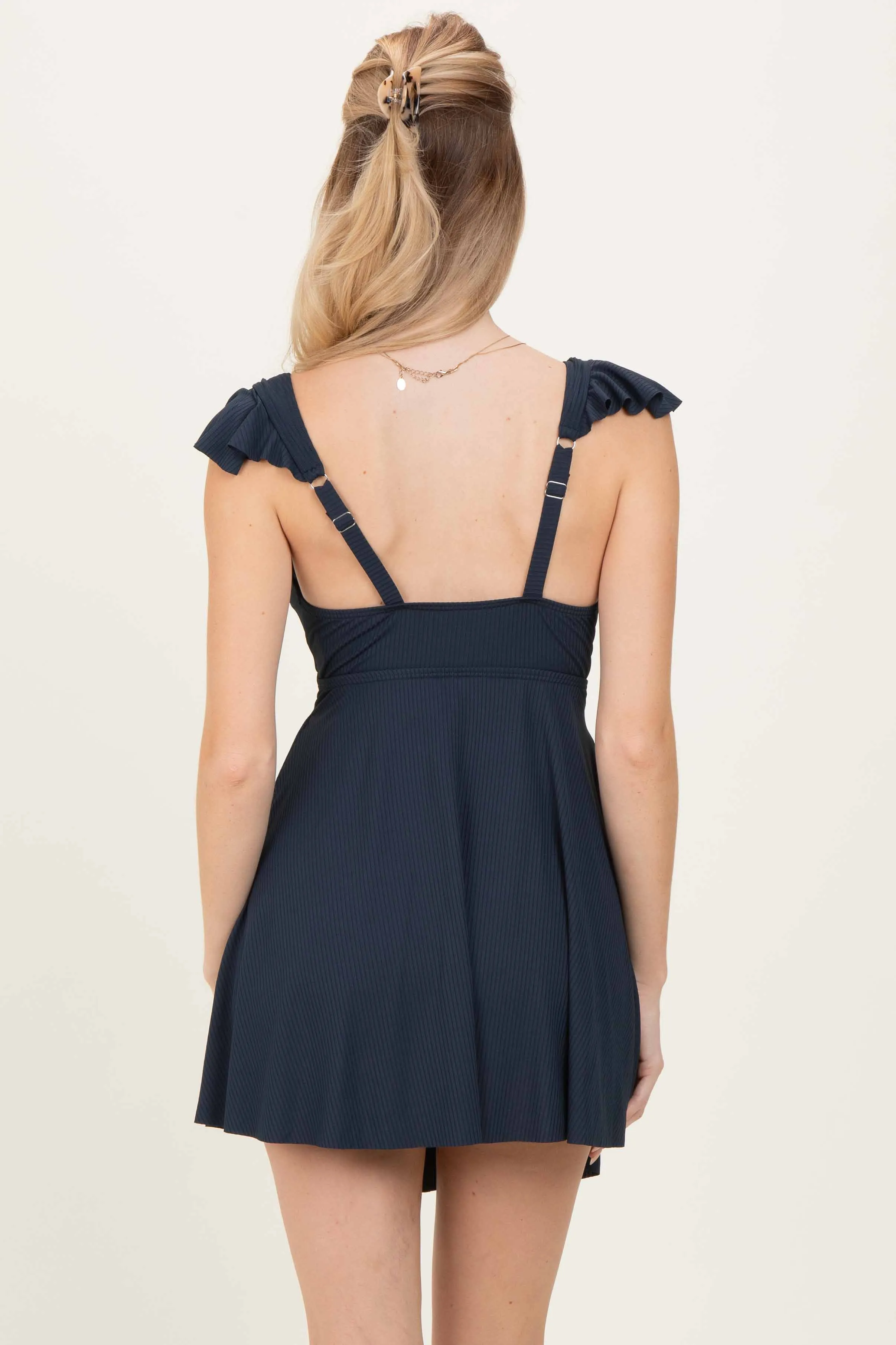 Navy Ribbed Ruffle Twist Front Swim Dress sold by Pinkblush product image thumbnail 4
