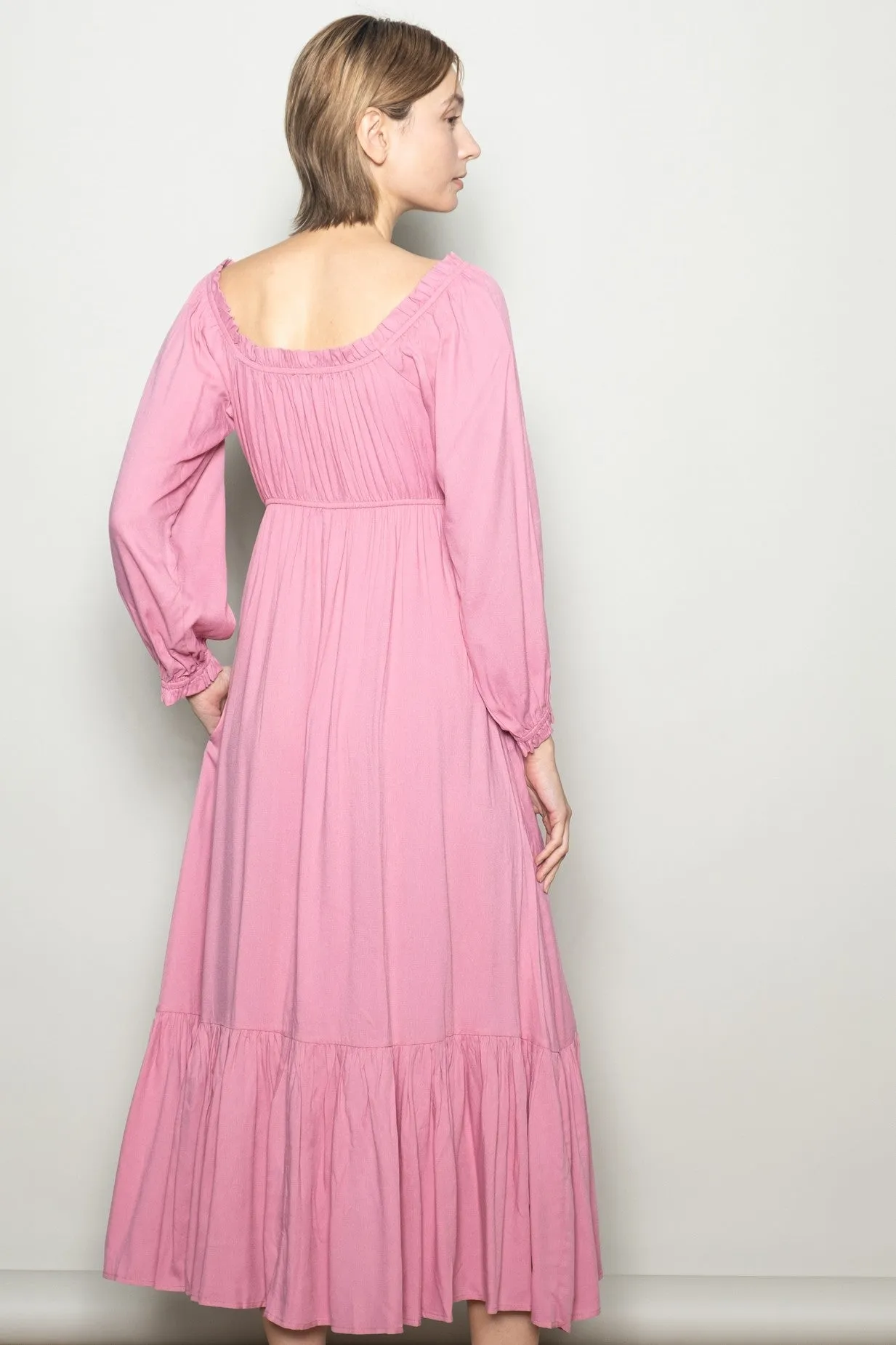 Pink Off Shoulder Button Accent Maxi Dress sold by Pinkblush product image thumbnail 3