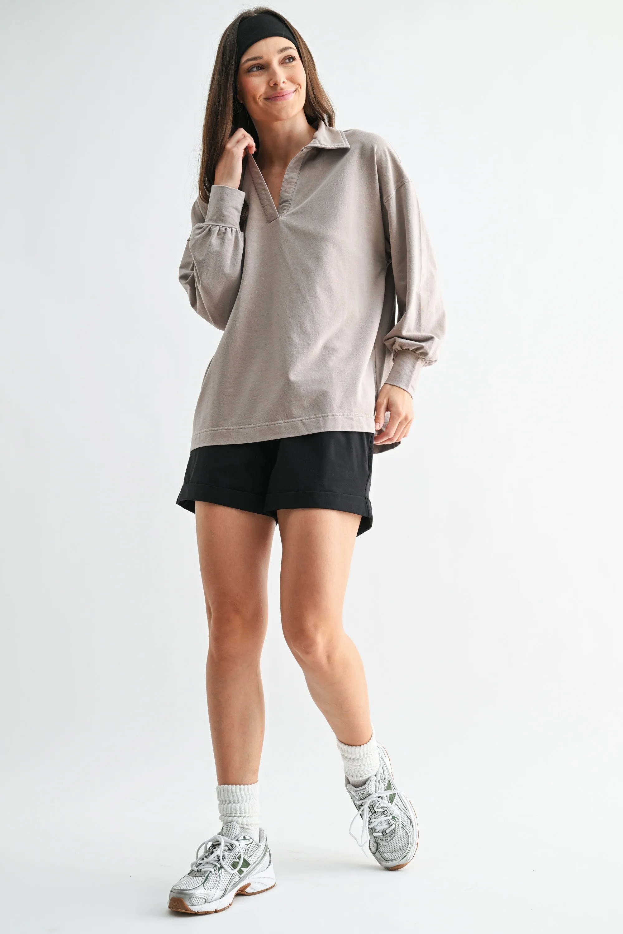 Taupe Sunfade Cotton Collared Long Sleeve Top sold by Pinkblush product image thumbnail 4