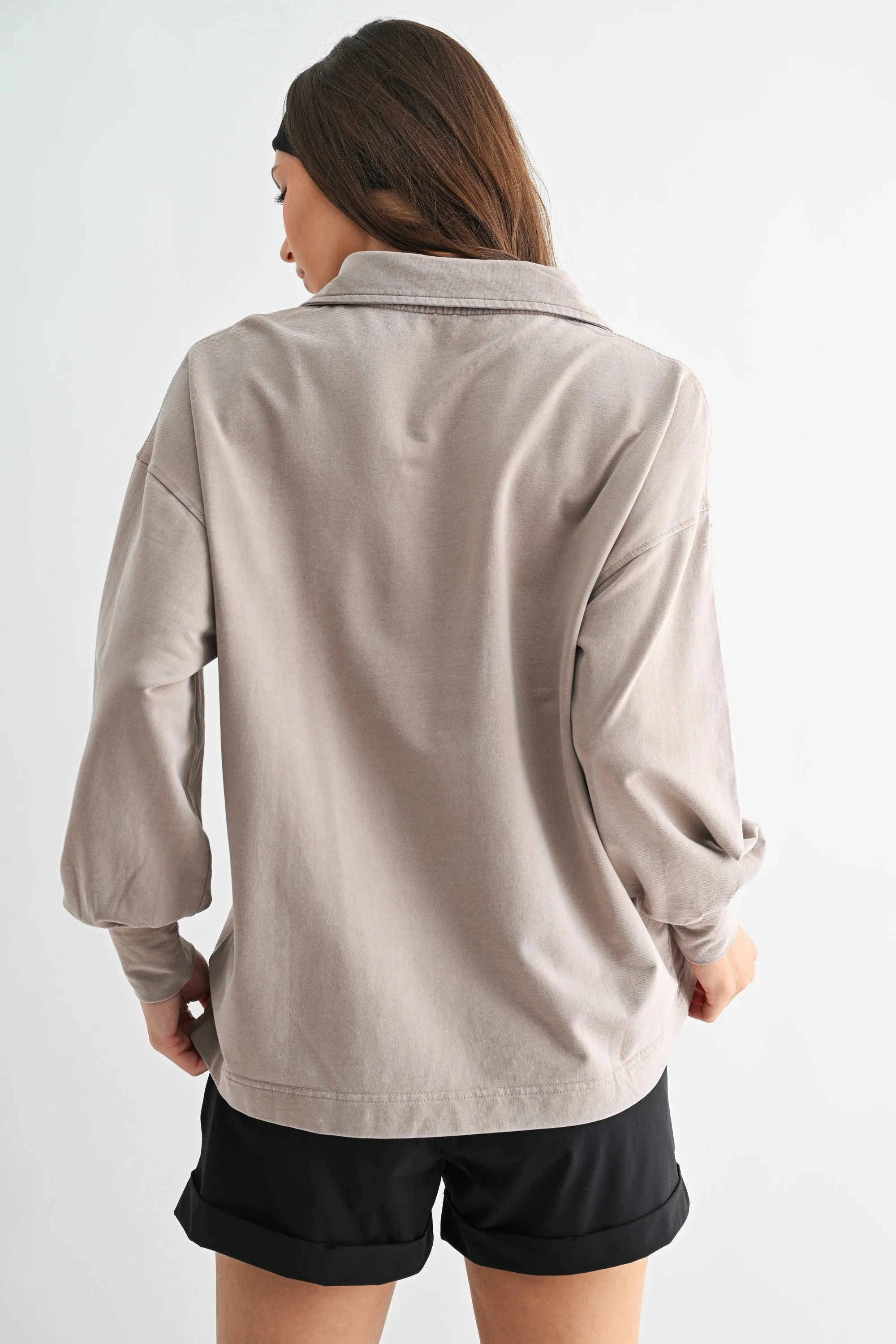 Taupe Sunfade Cotton Collared Long Sleeve Top sold by Pinkblush product image thumbnail 3