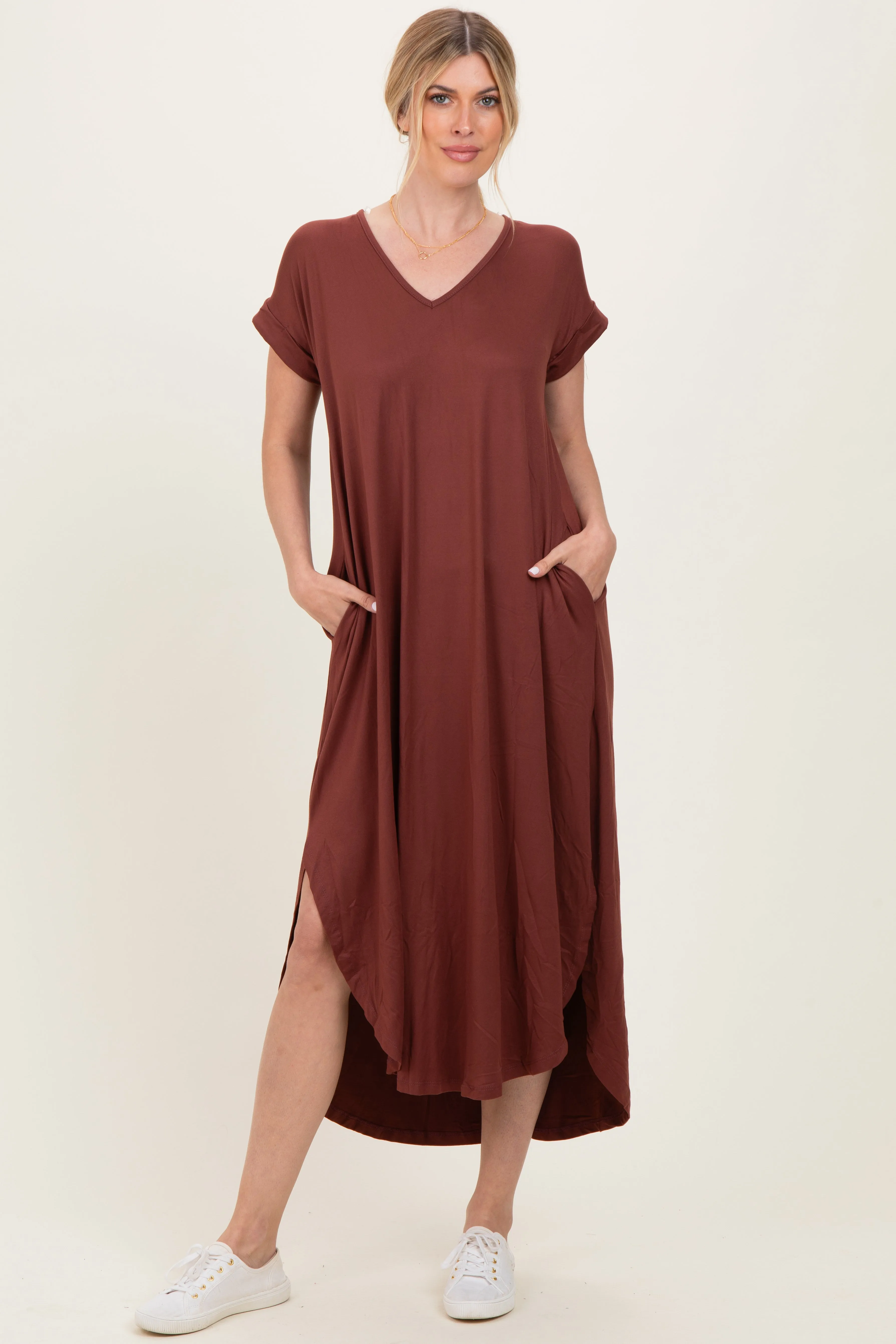 Chocolate Side Slit Maxi Dress sold by Pinkblush product image thumbnail 2