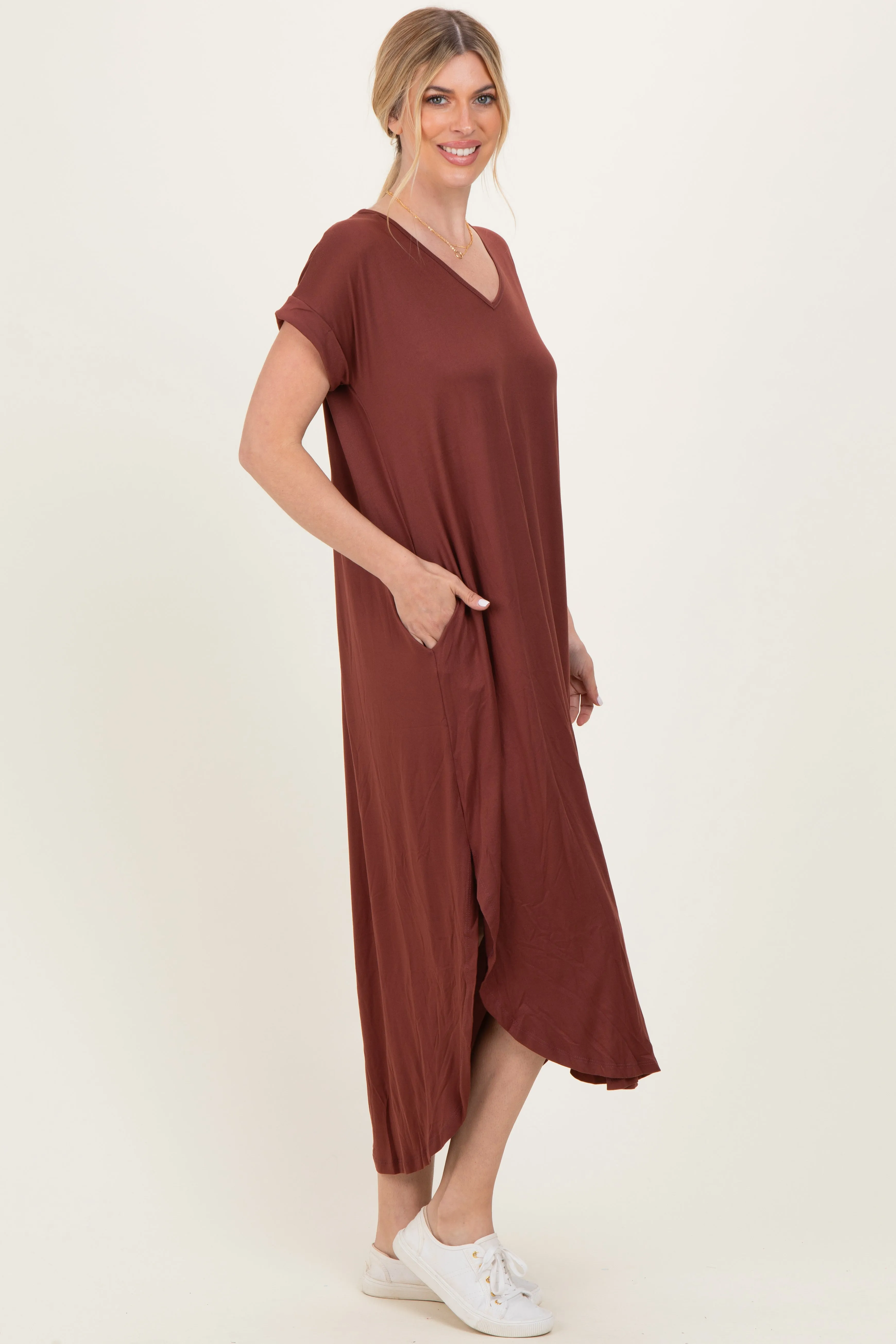Chocolate Side Slit Maxi Dress sold by Pinkblush product image thumbnail 3