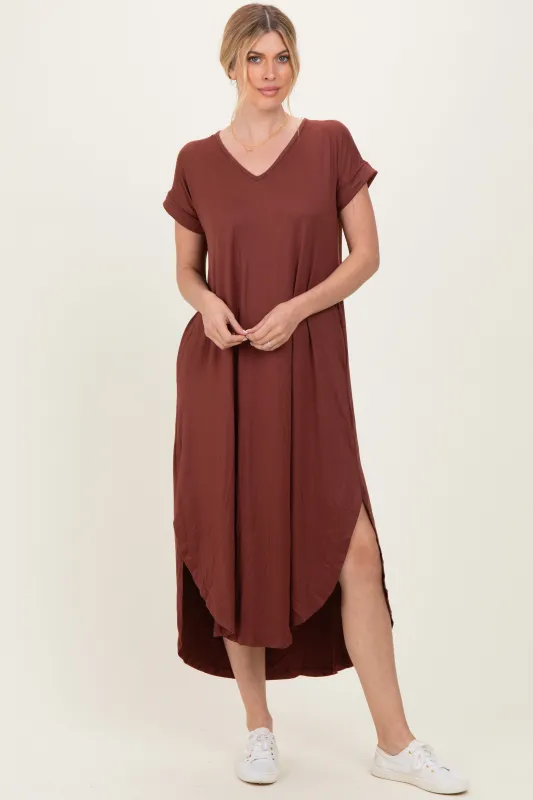 Chocolate Side Slit Maxi Dress sold by Pinkblush