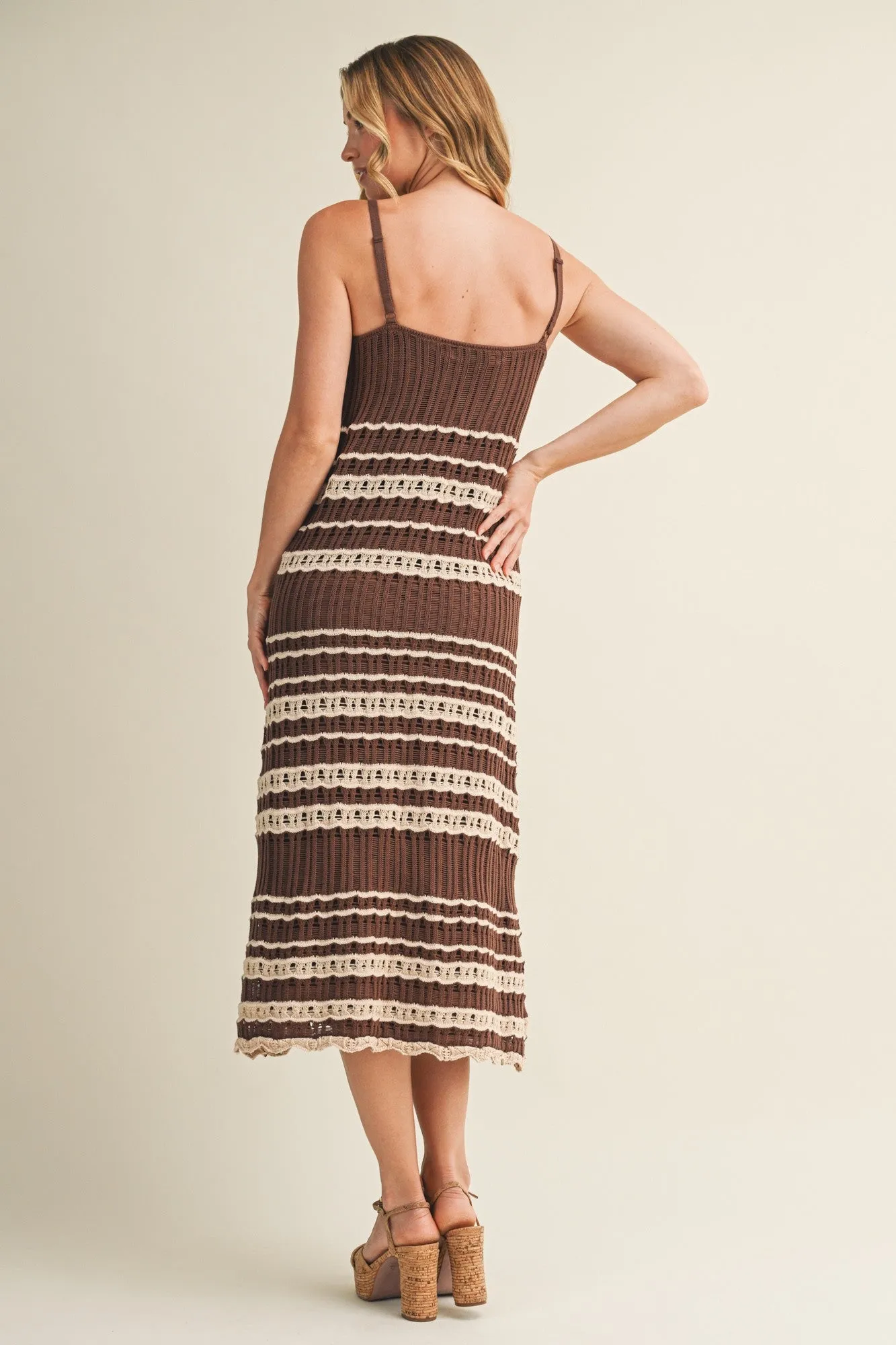 Chocolate Sleeveless Striped Crochet Dress sold by Pinkblush product image thumbnail 4
