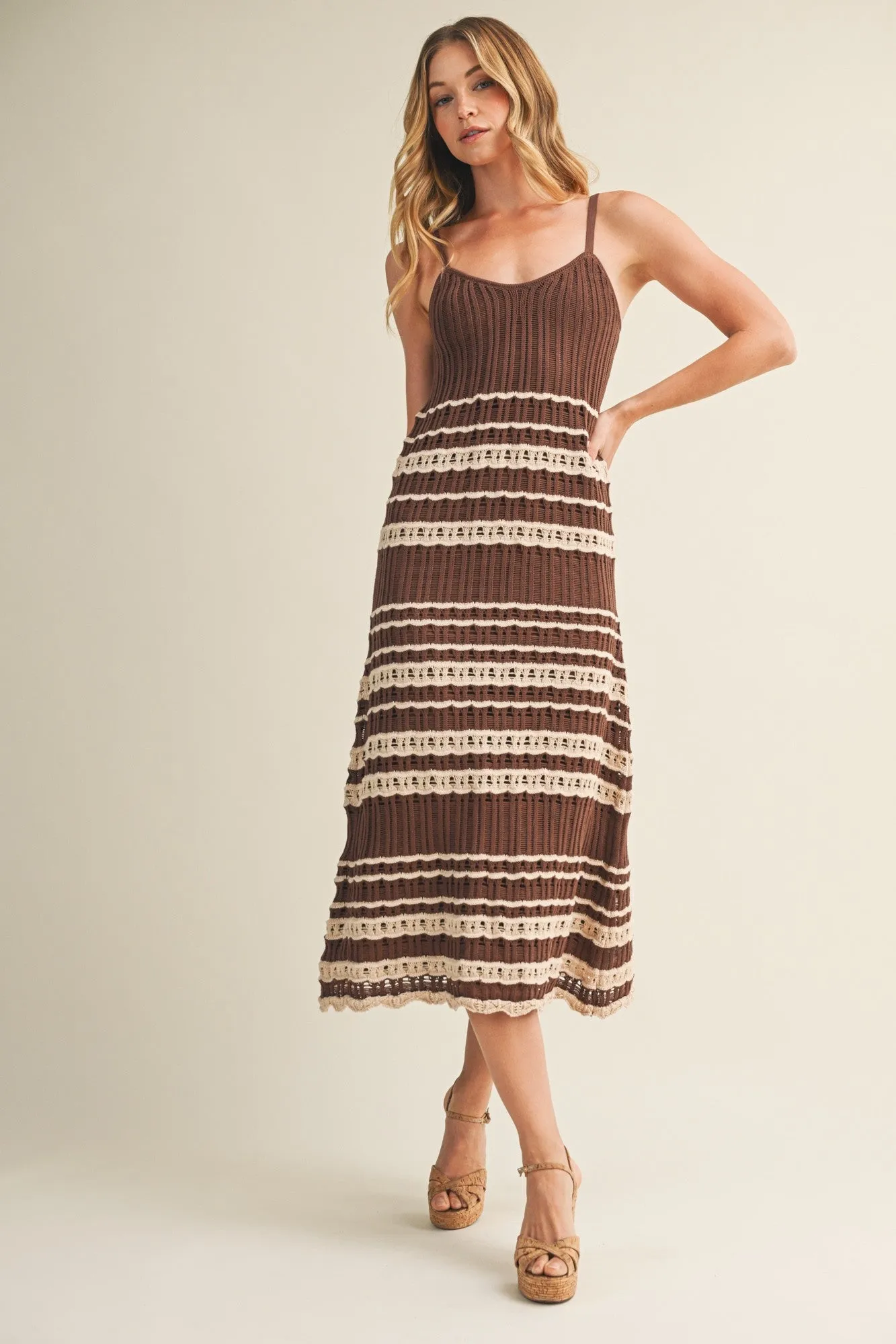Chocolate Sleeveless Striped Crochet Dress sold by Pinkblush product image thumbnail 2