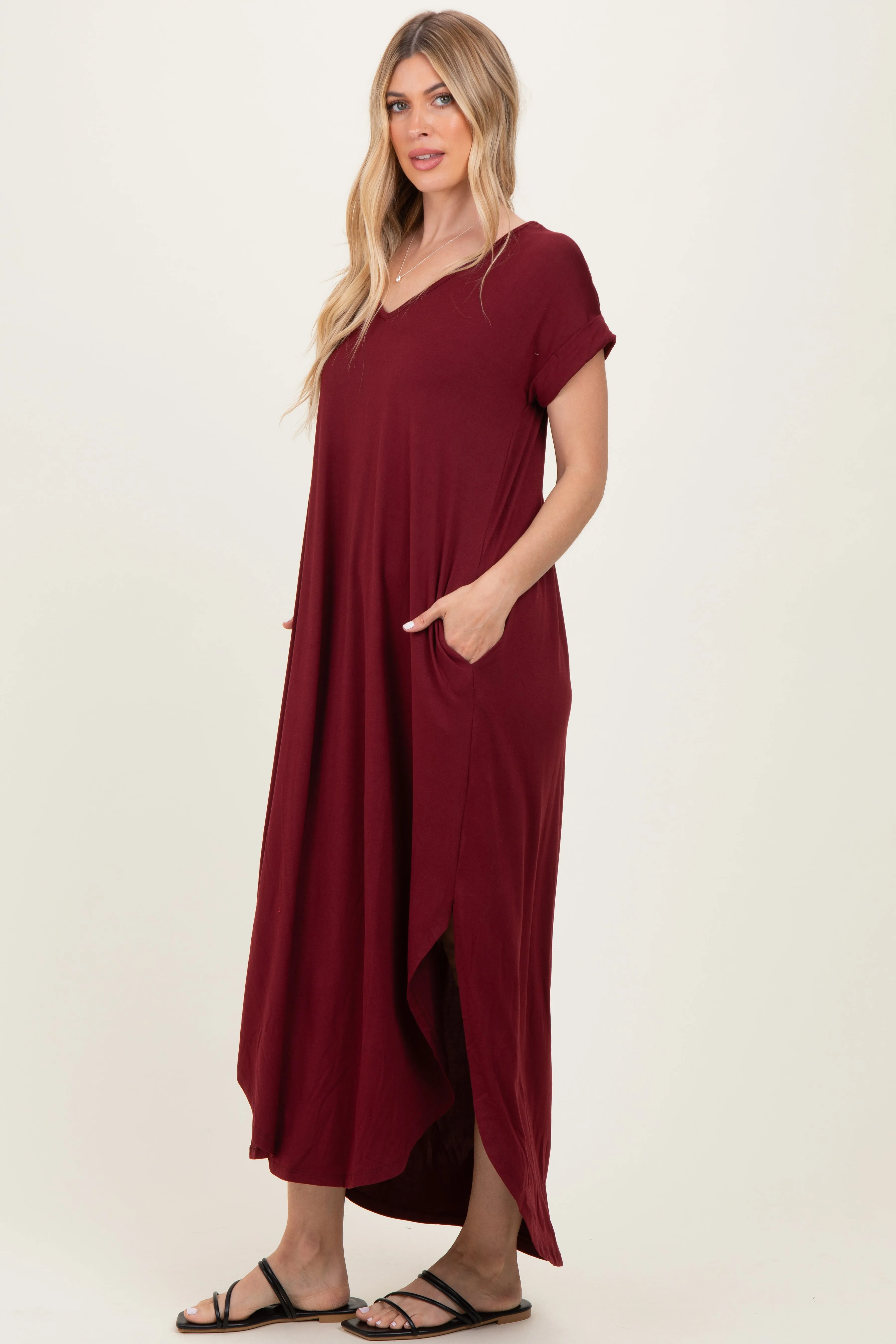Dark Wine Side Slit Maxi Dress sold by Pinkblush product image thumbnail 3