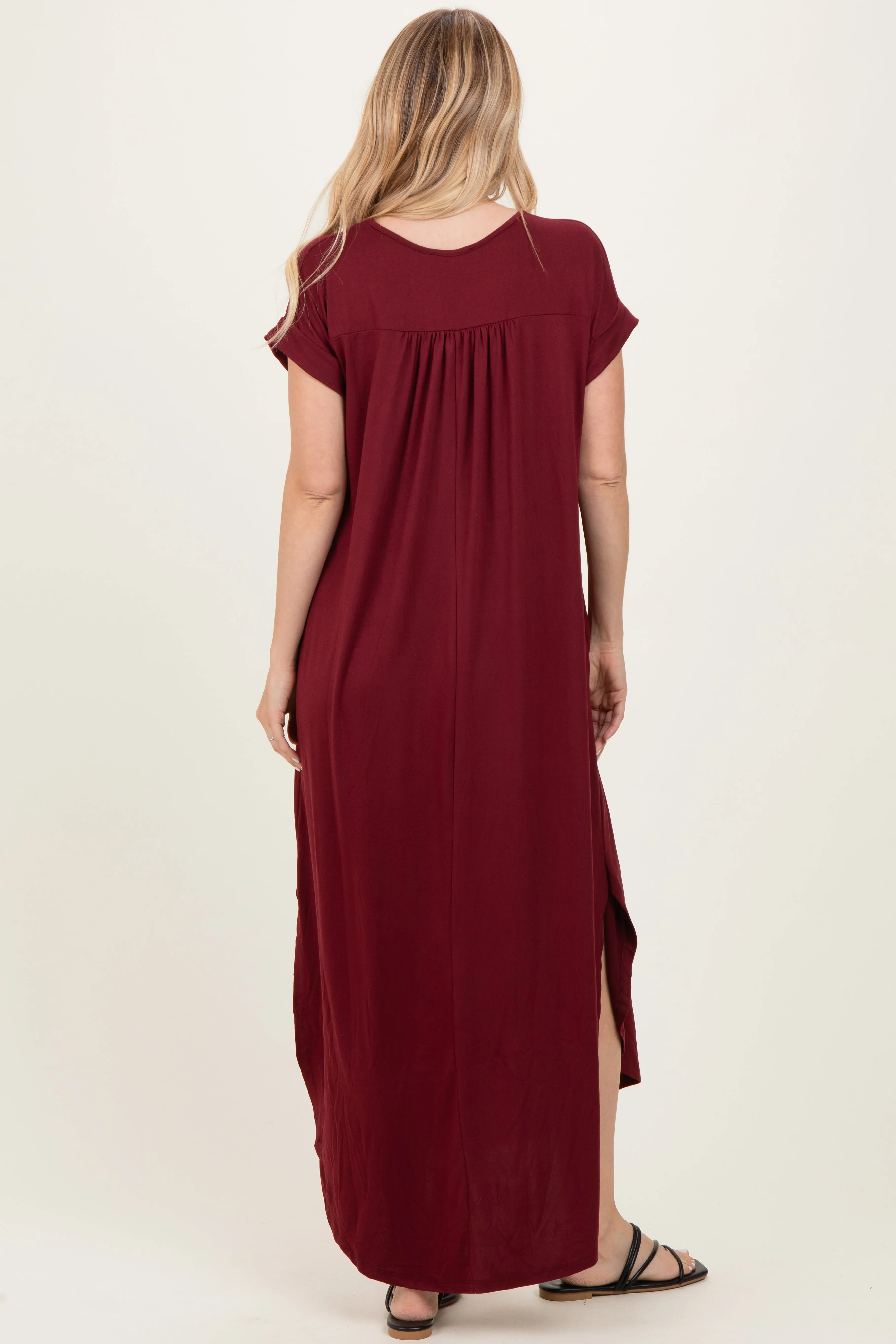 Dark Wine Side Slit Maxi Dress sold by Pinkblush product image thumbnail 4
