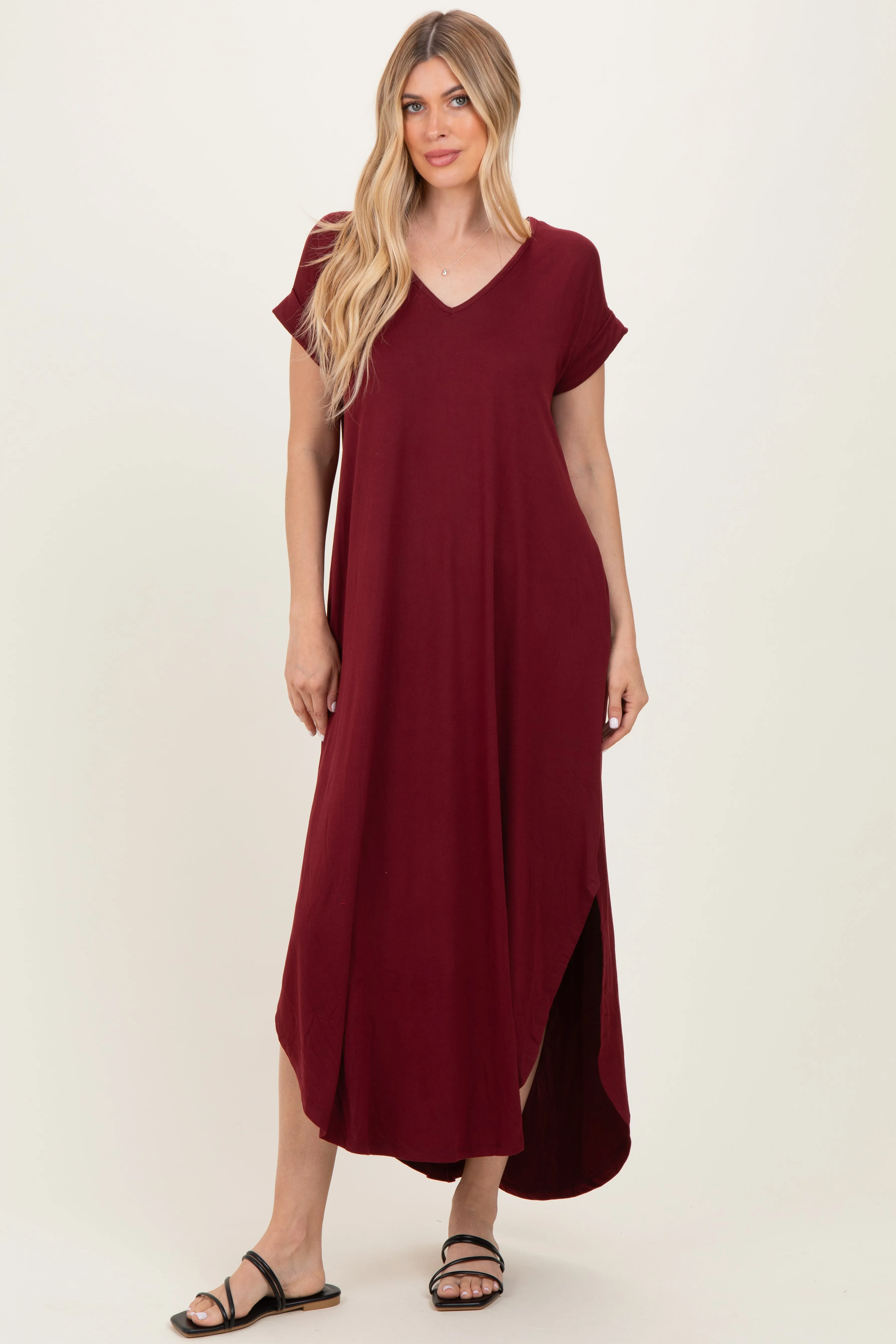 Dark Wine Side Slit Maxi Dress sold by Pinkblush product image thumbnail 2