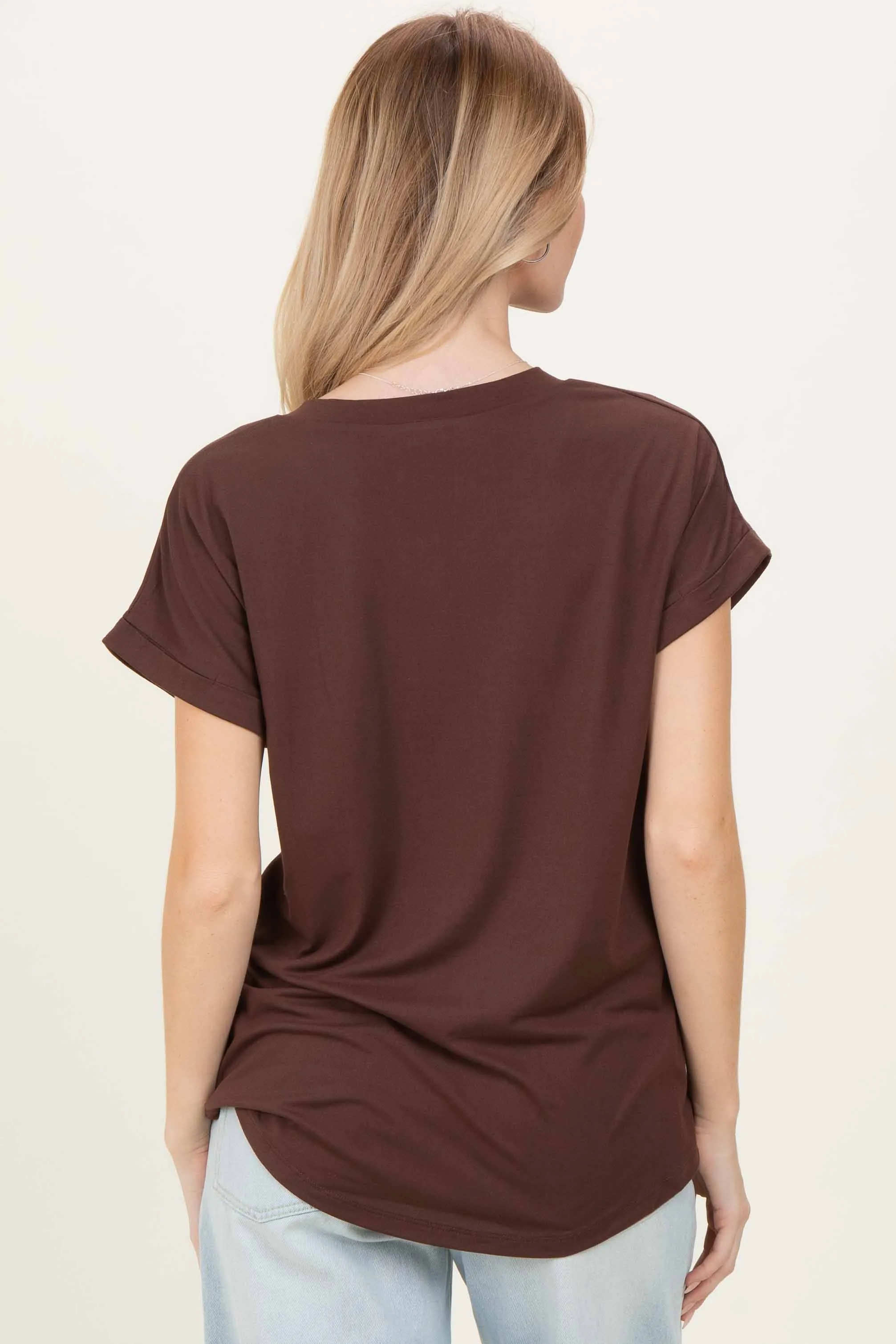 Brown V-Neck Pocket Short Sleeve Shirt sold by Pinkblush product image thumbnail 4