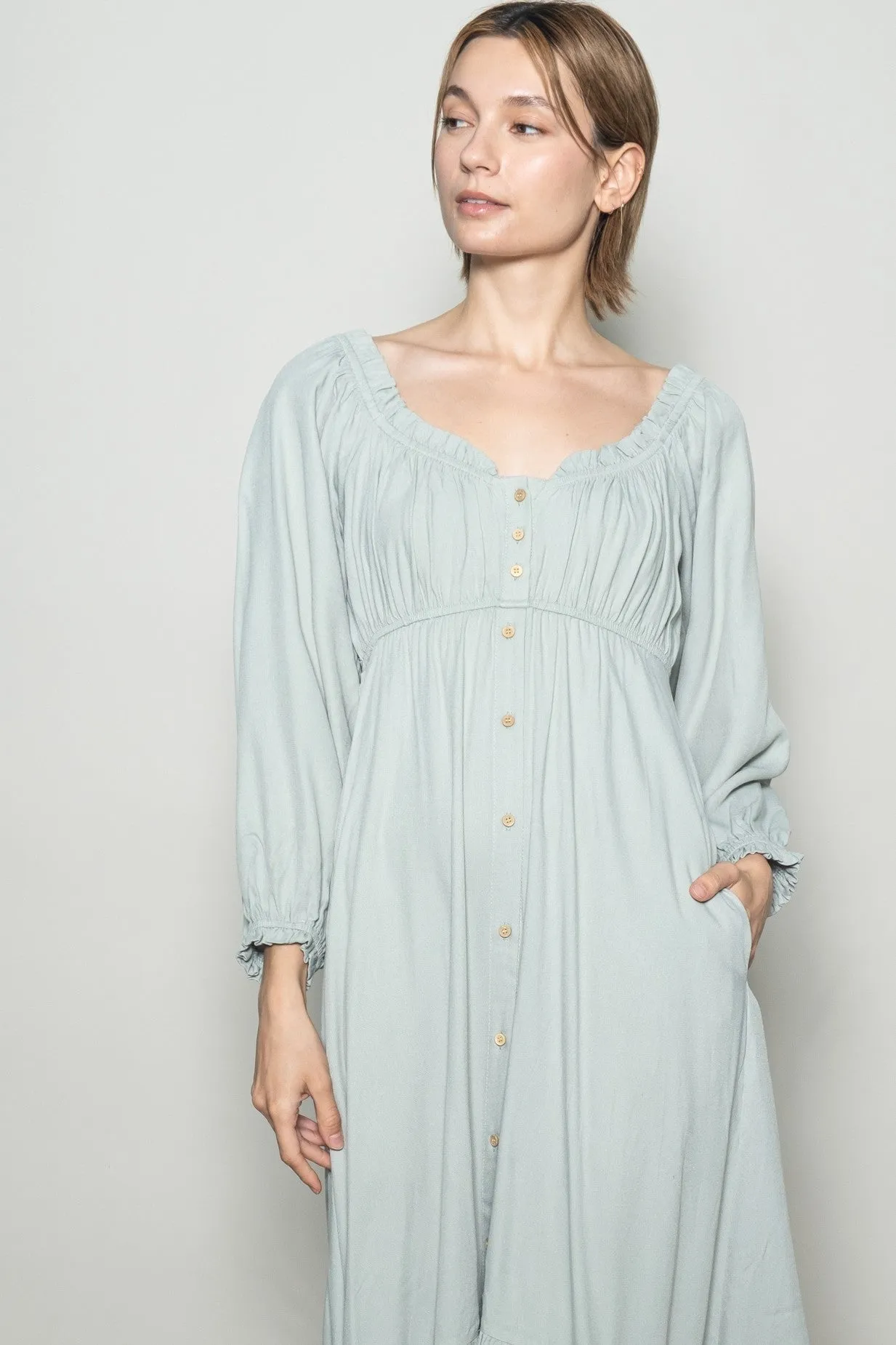 Sage Off Shoulder Button Accent Maxi Dress sold by Pinkblush product image thumbnail 4