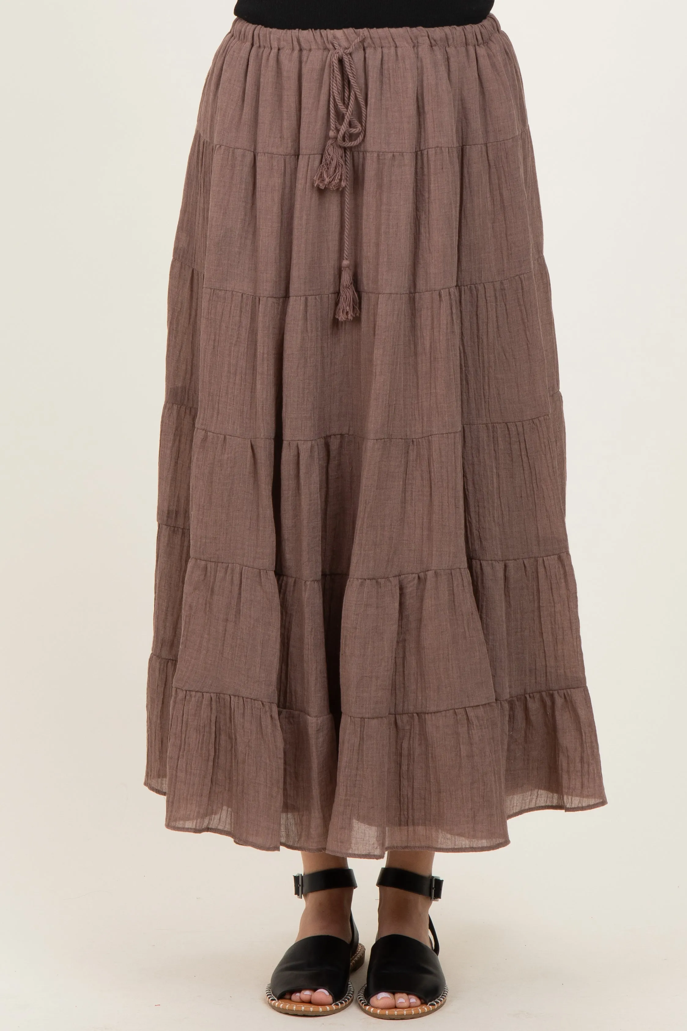 Mocha Tiered Drawstring Maxi Skirt sold by Pinkblush product image thumbnail 3