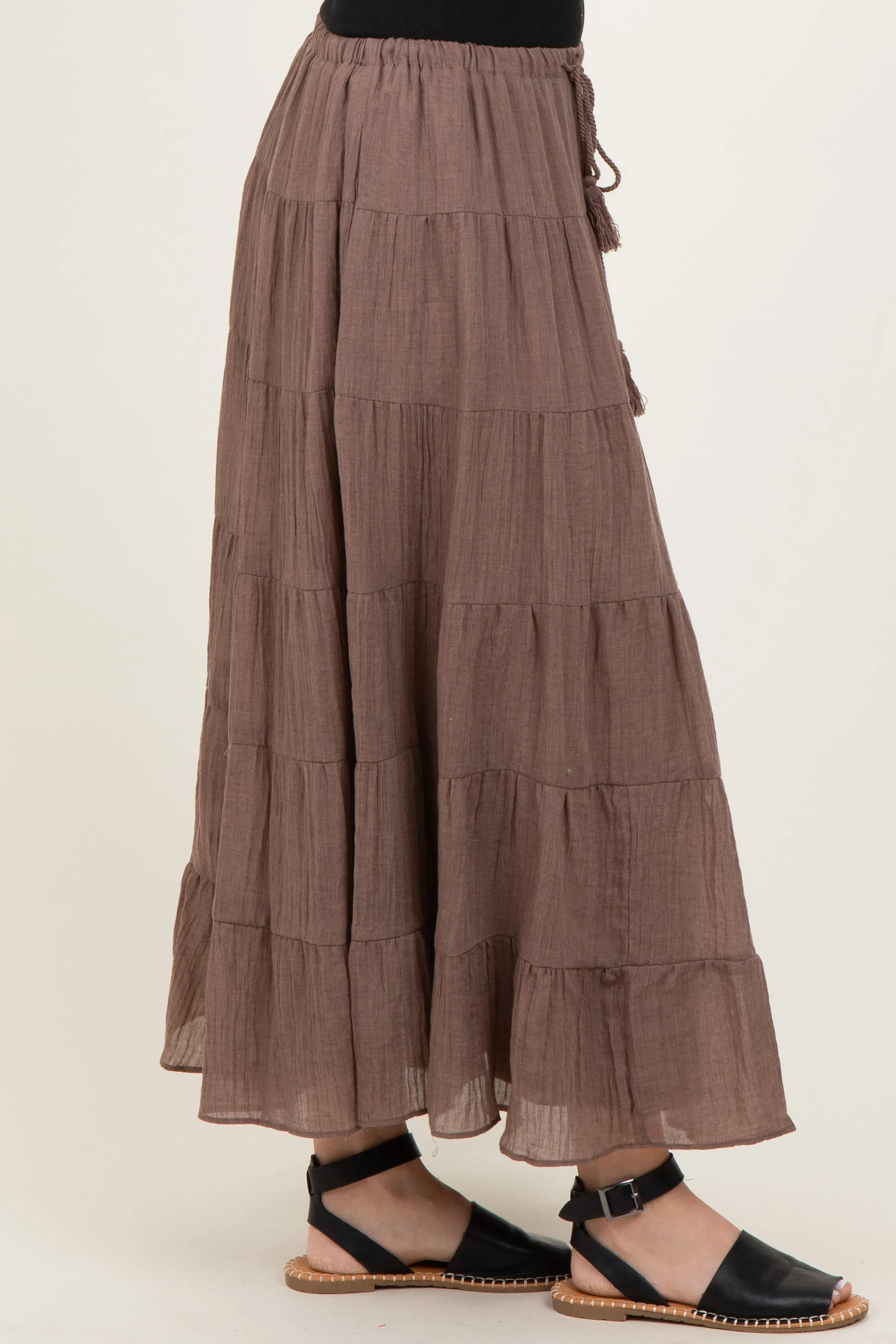 Mocha Tiered Drawstring Maxi Skirt sold by Pinkblush product image thumbnail 4