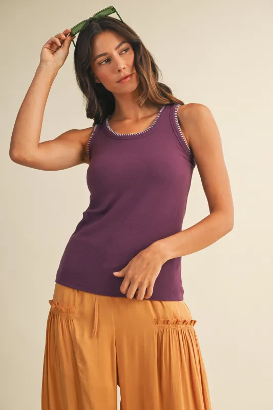 Purple Brushed Knit Stitch Detail Tank Top made by AnnieWear