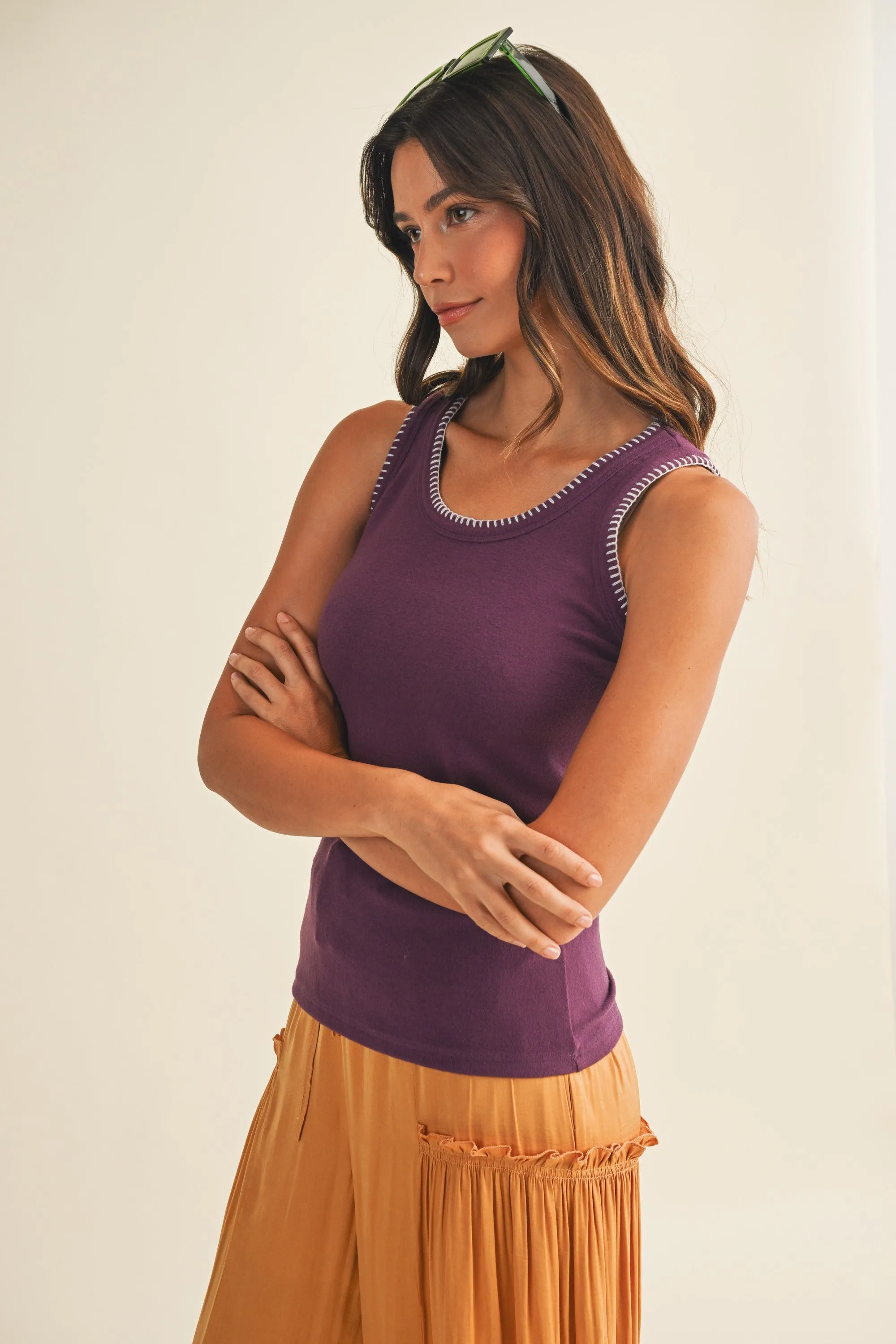 Purple Brushed Knit Stitch Detail Tank Top sold by Pinkblush product image thumbnail 2