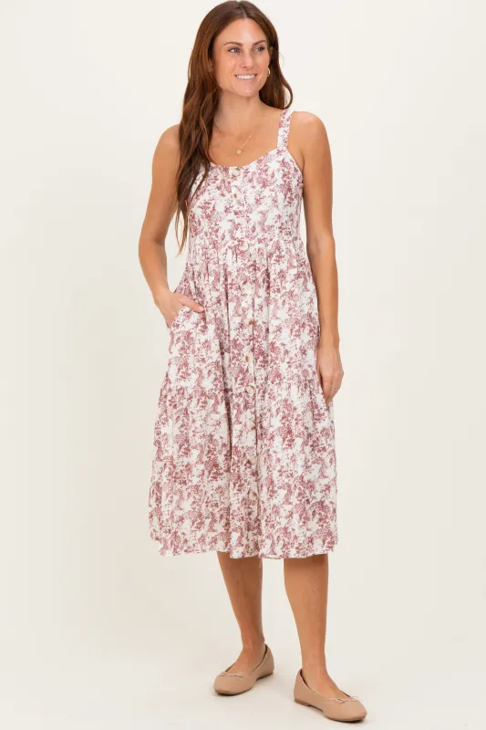 Burgundy Floral Button Down Tiered Dress sold by Pinkblush