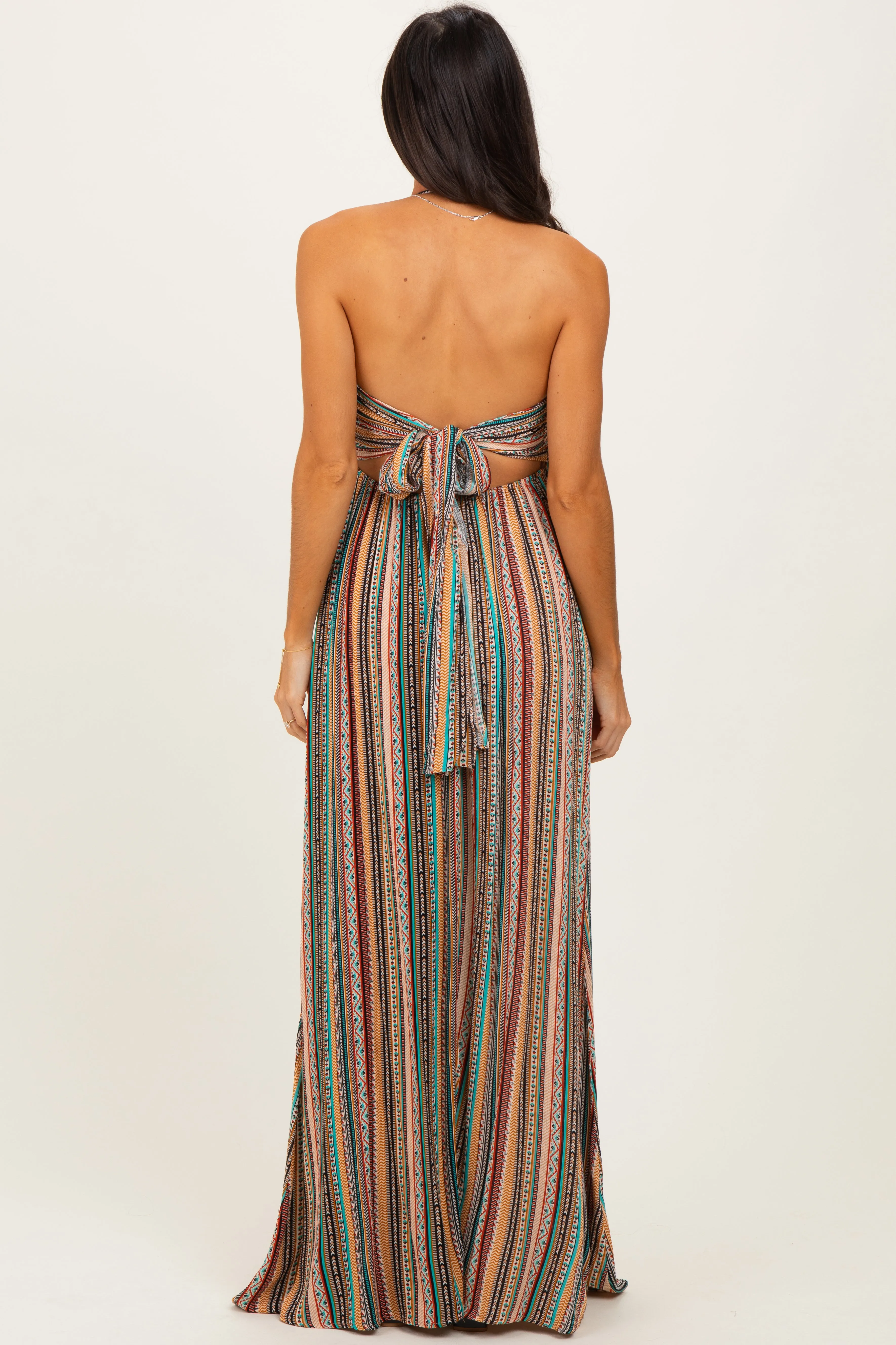 Multicolor Printed V-Neck Halter Maxi Dress sold by Pinkblush product image thumbnail 3