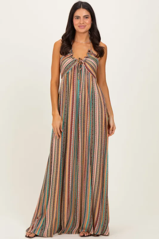 Multicolor Printed V-Neck Halter Maxi Dress sold by Pinkblush