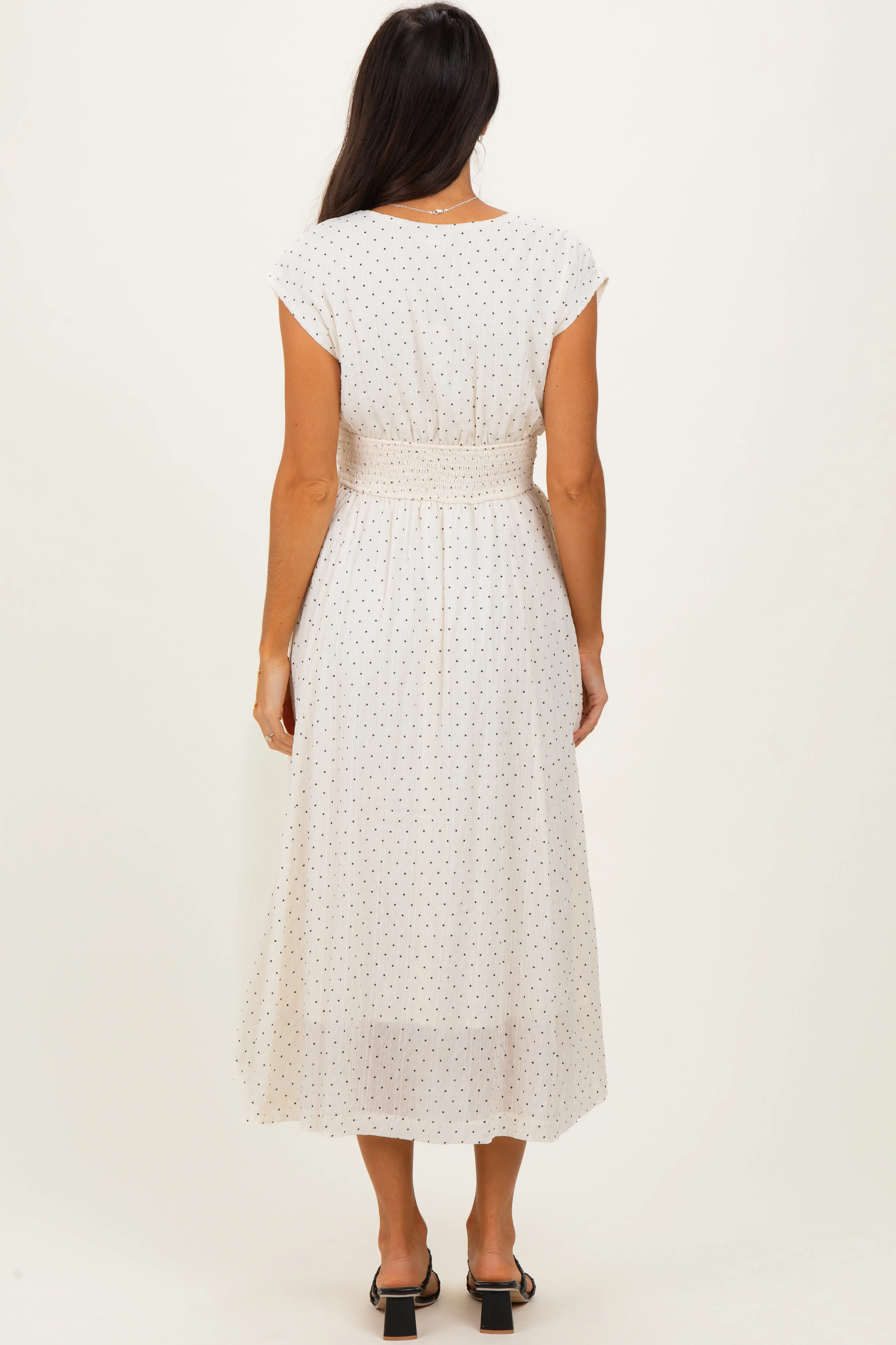 Cream Polka Dot Twisted Detail V Neck Maxi Dress sold by Pinkblush product image thumbnail 3